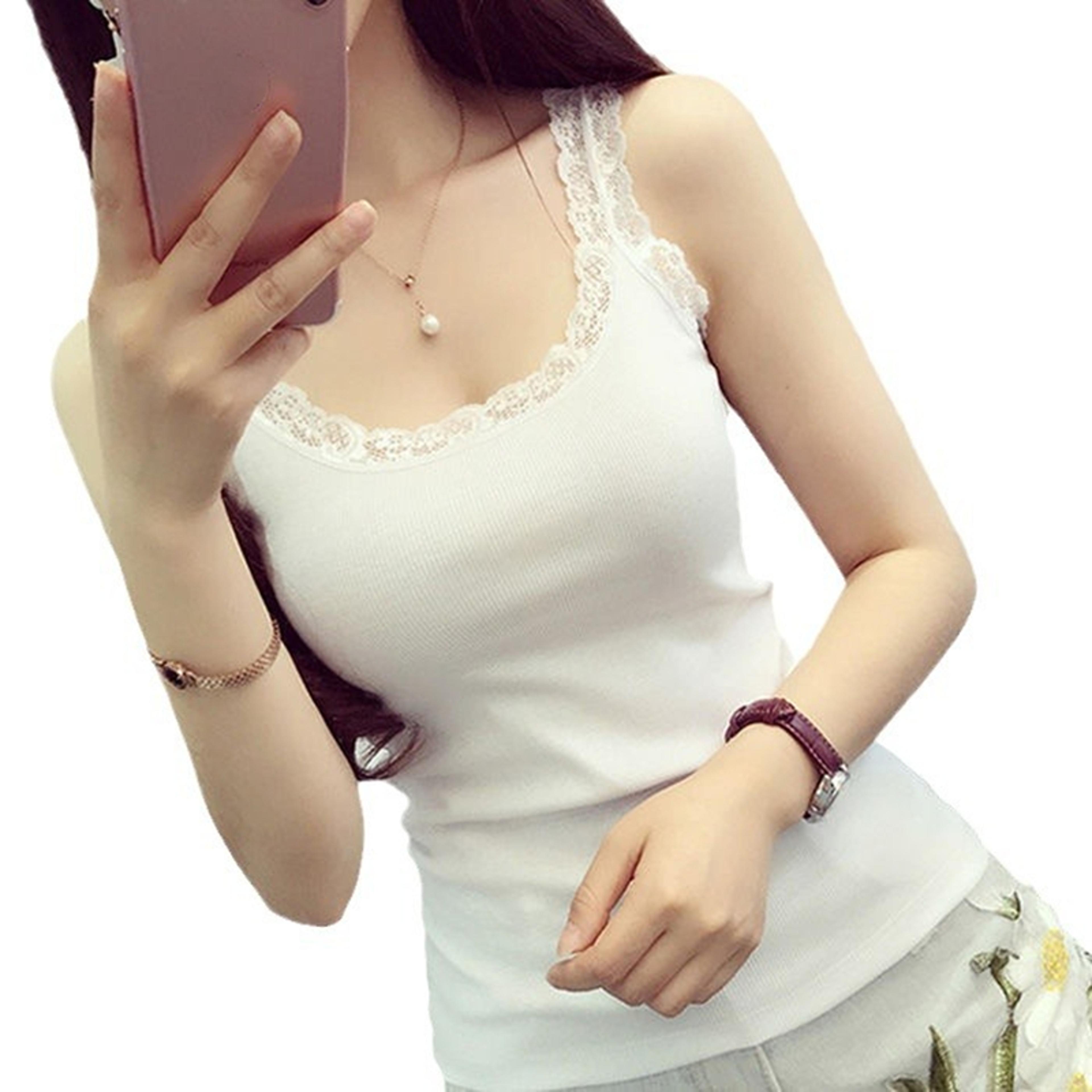 womens sleeveless lace trim tank top with loose fit for summer