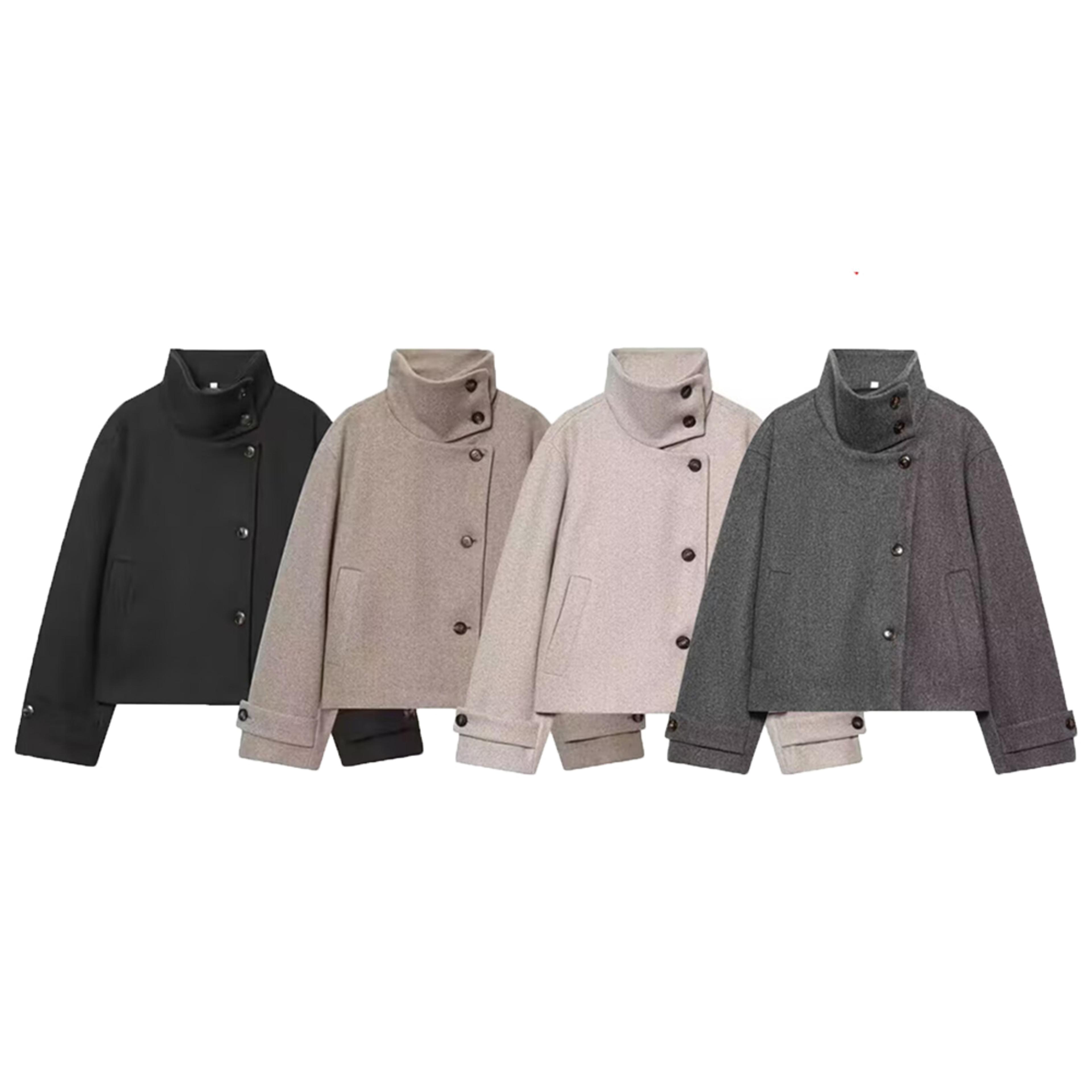 womens loose fit winter coat with button closure and turn-down collar