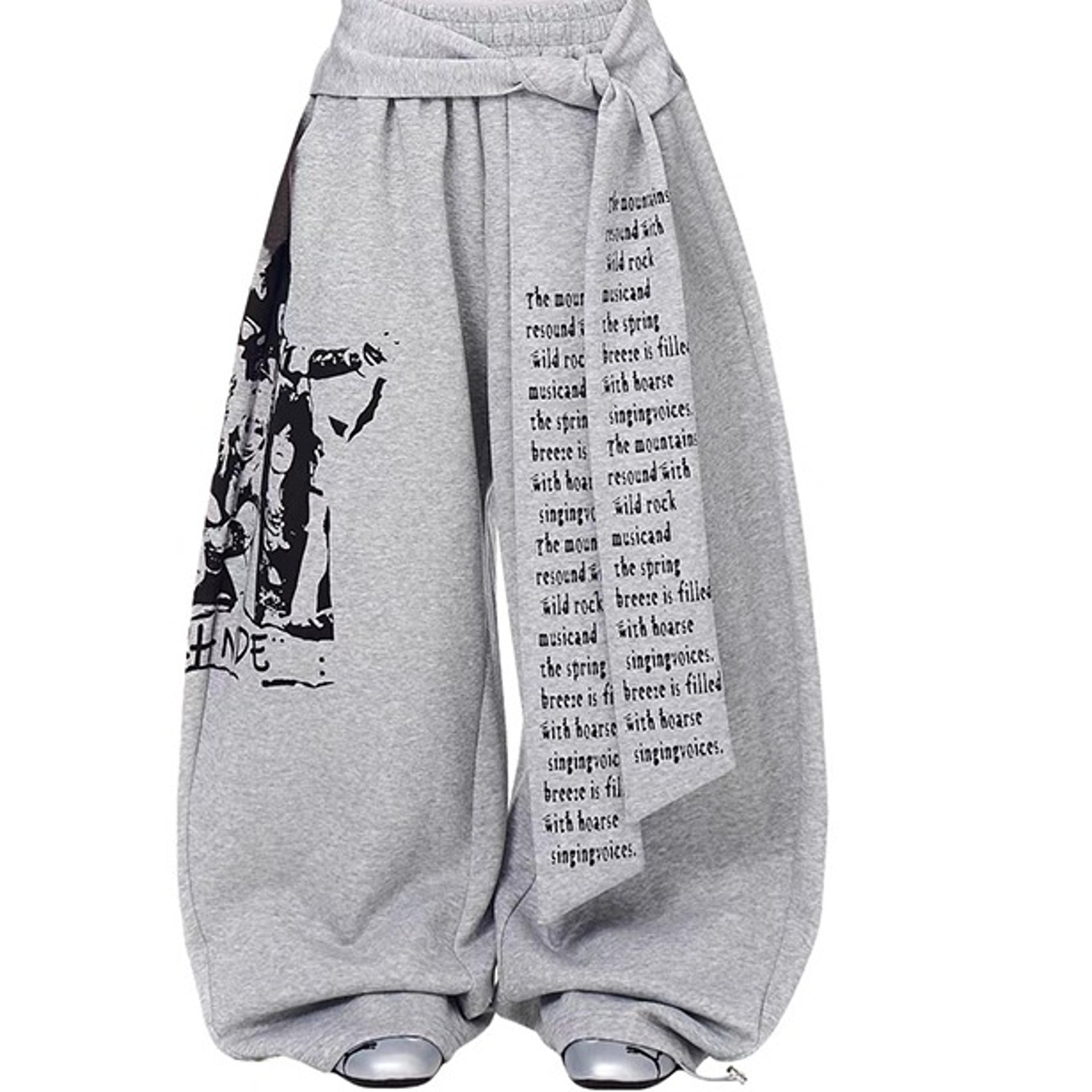 womens gray baggy sweatpants gothic letter print wide leg pants