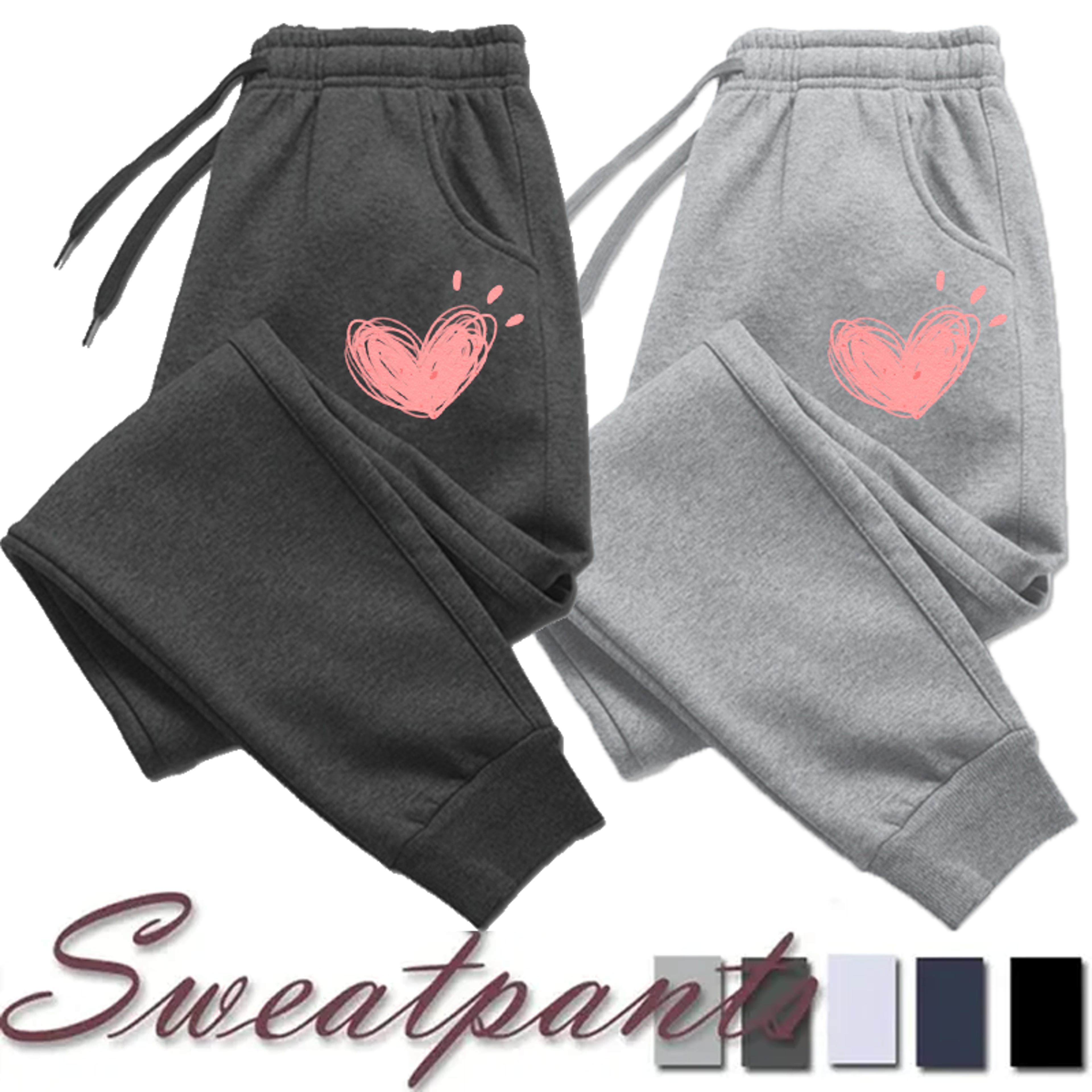 womens heart print fleece sweatpants slim fit casual jogger pants