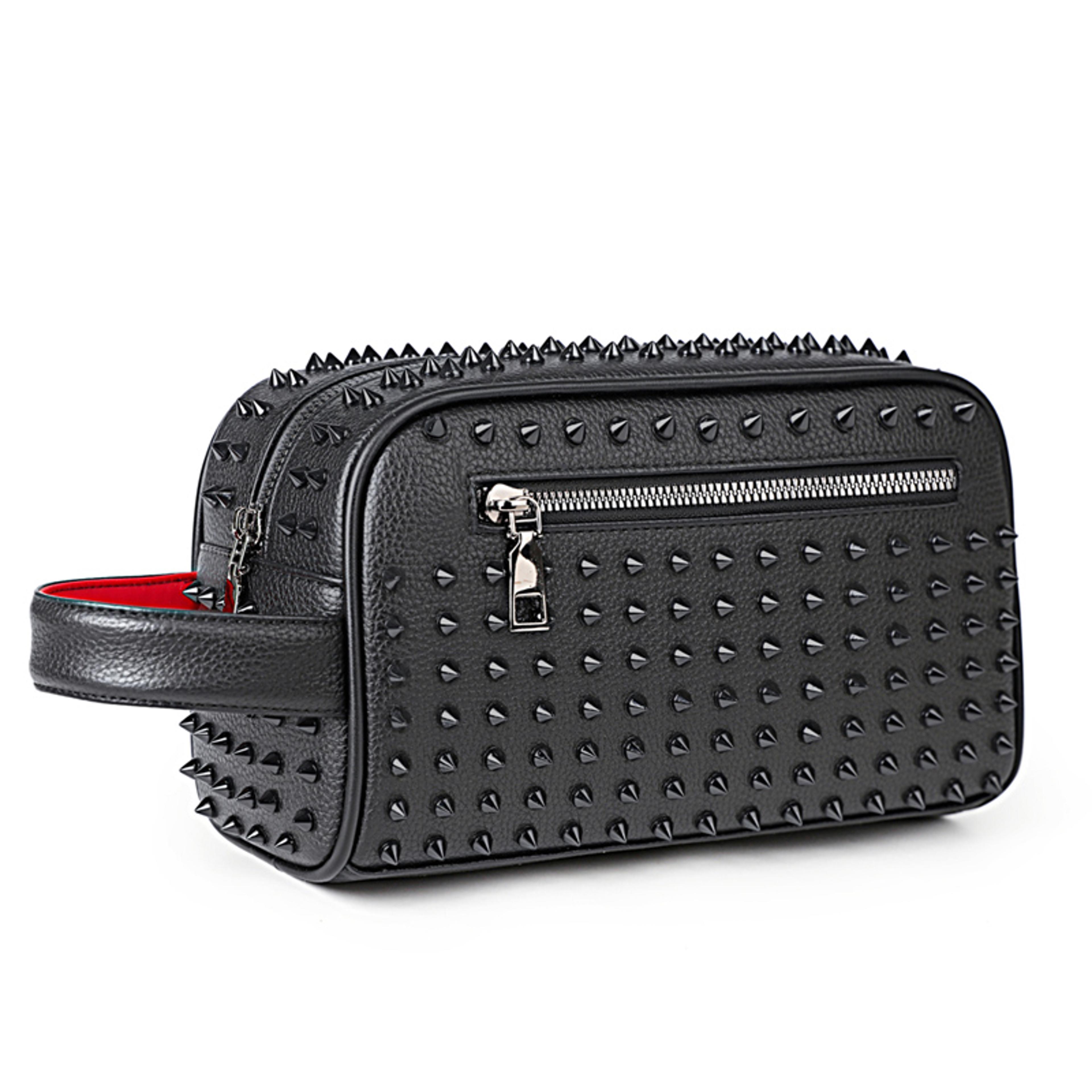 mens cyberpunk pu leather clutch bag with rivet design and waist strap