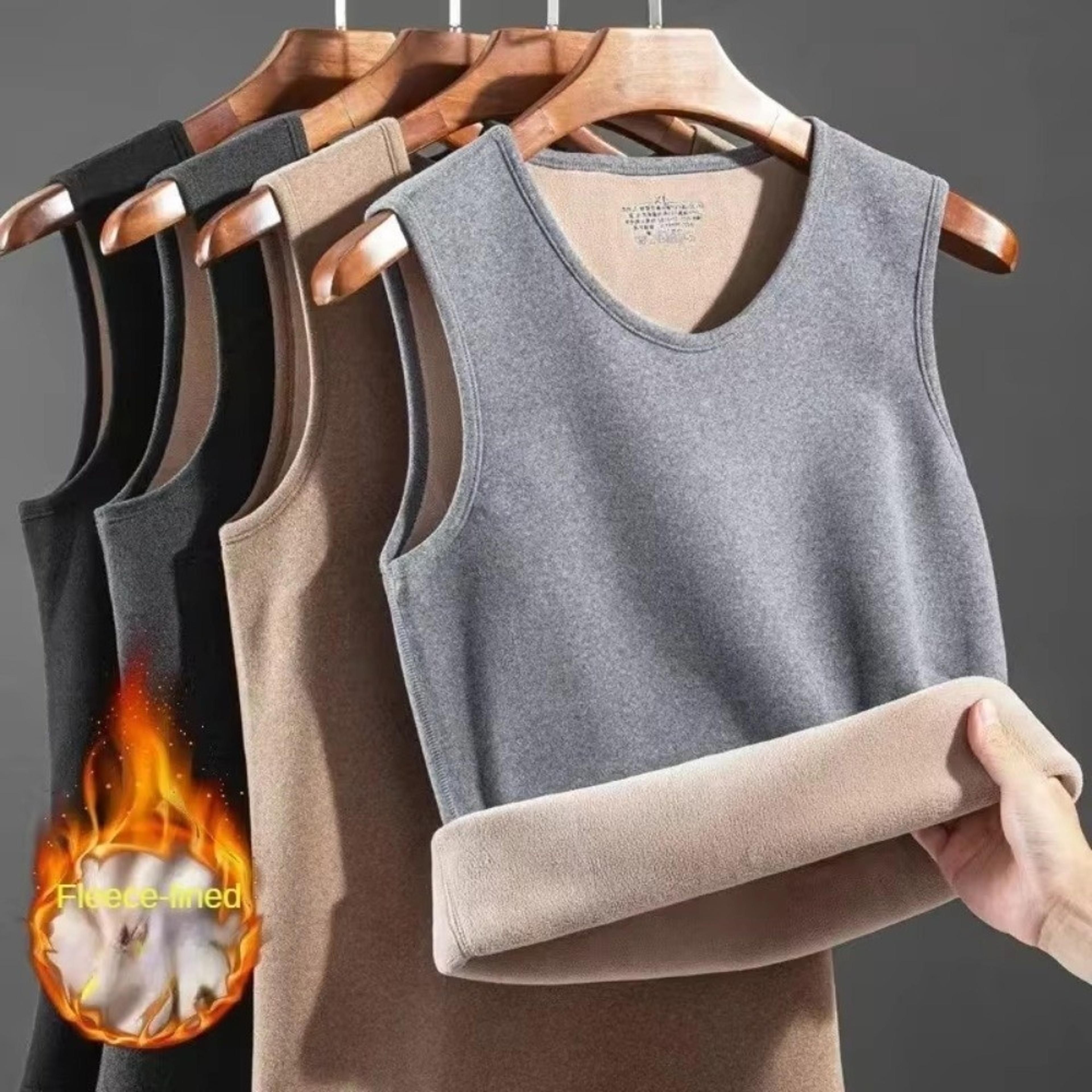 mens fleece-lined thermal vest sleeveless winter layering tank top