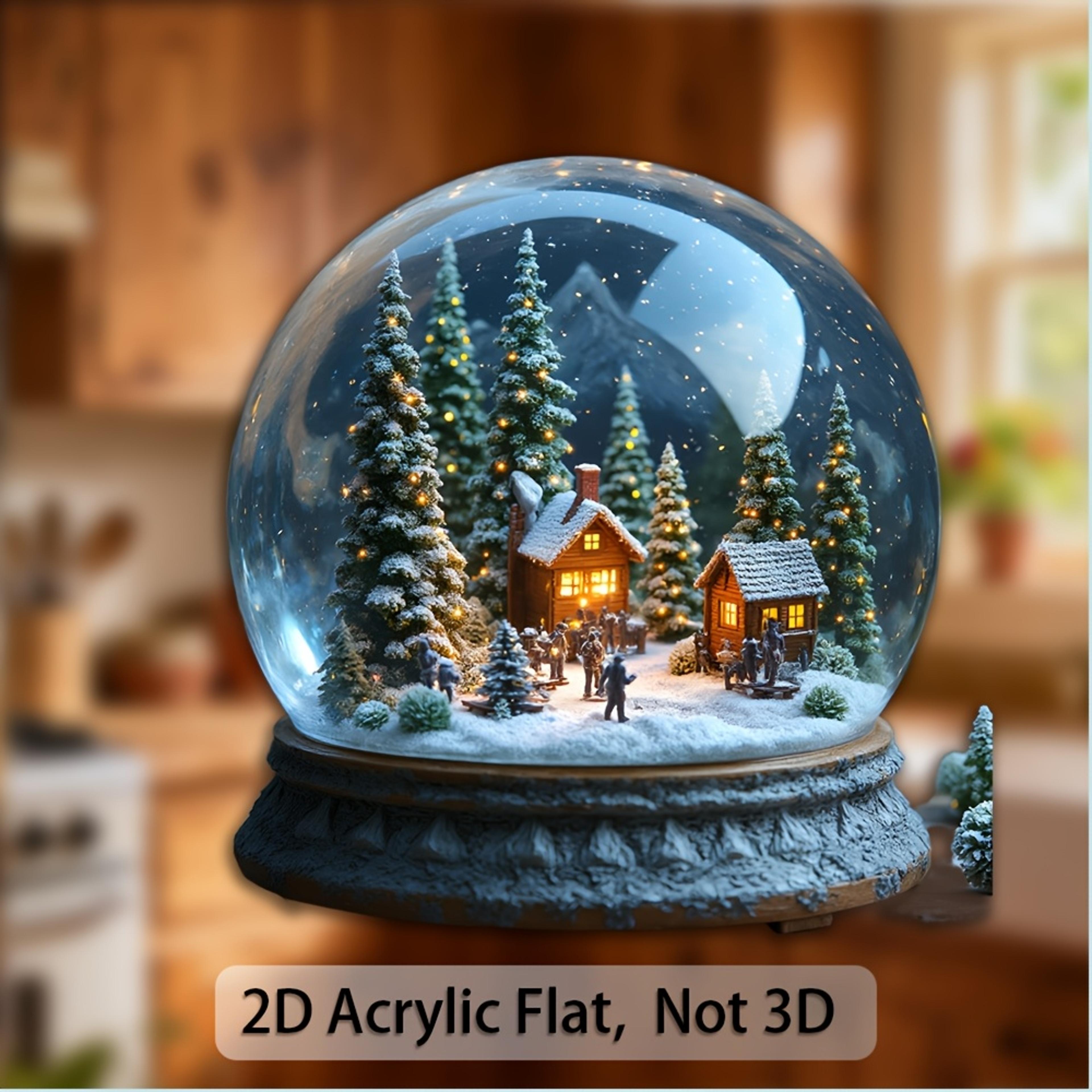 winter village snow globe fridge magnet with starry night design