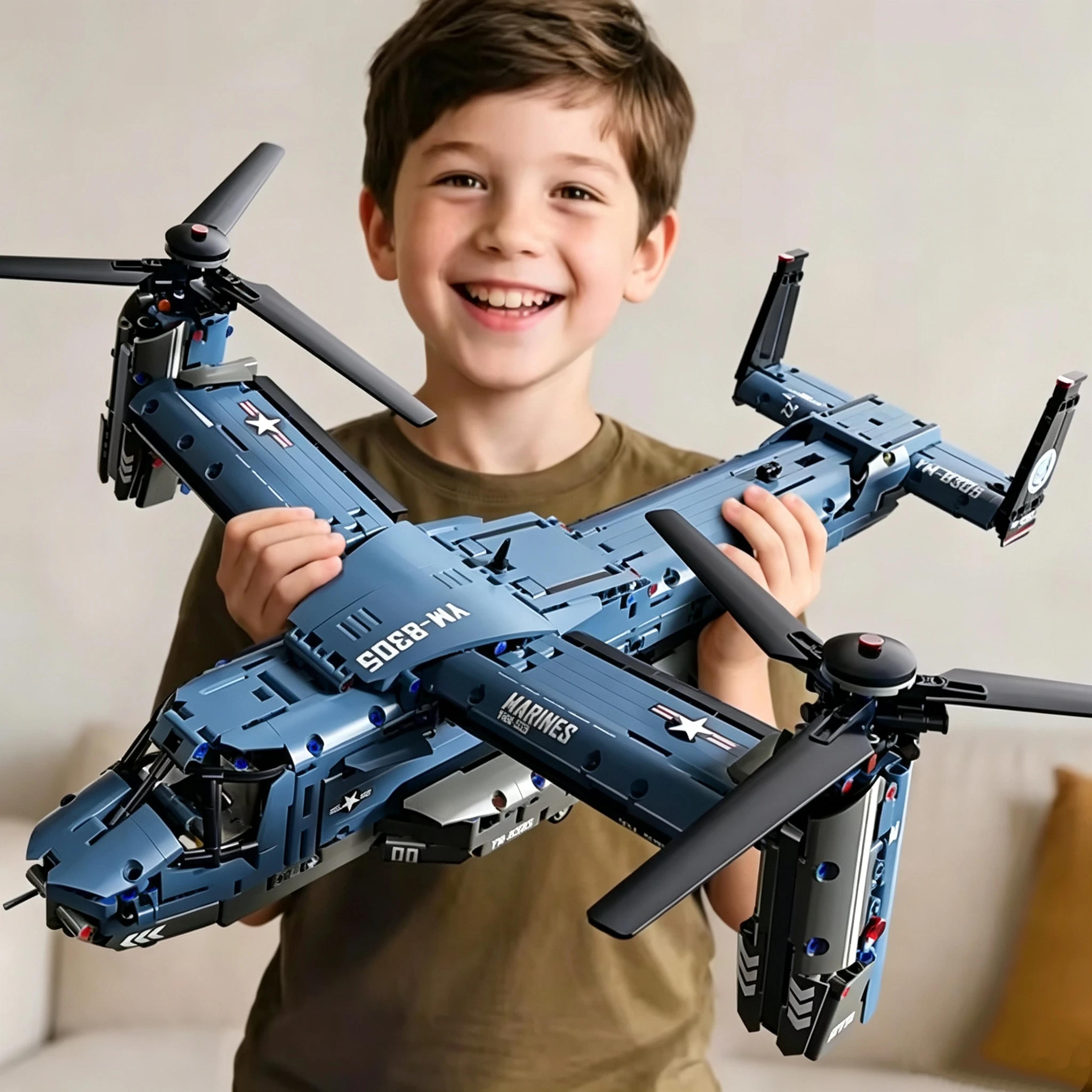 osprey military aircraft building block set with rotating propellers
