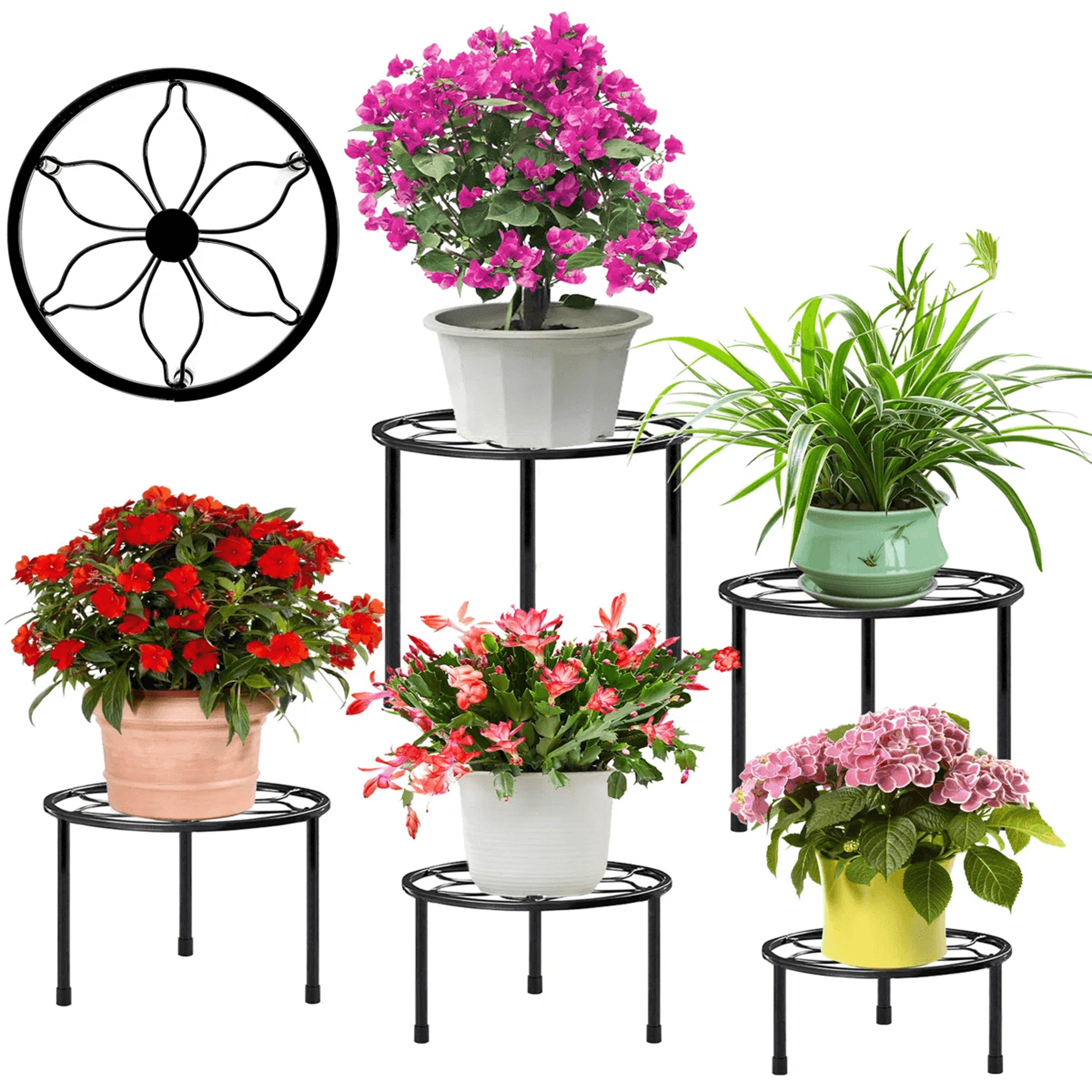5 piece metal plant stand set black rust-resistant indoor outdoor flower pot holders