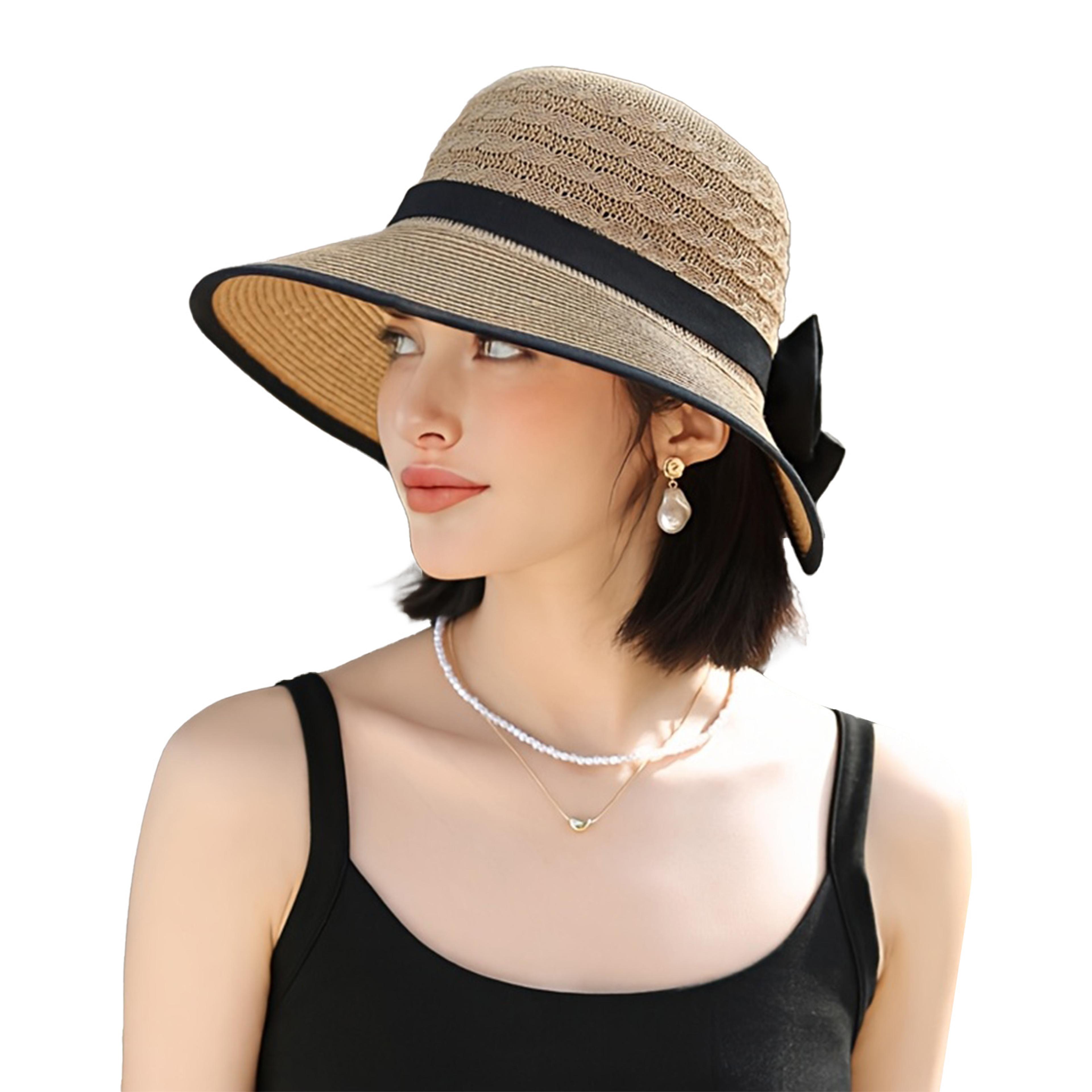 french bow straw sun hat for women breathable wide brim straw hat for beach & travel