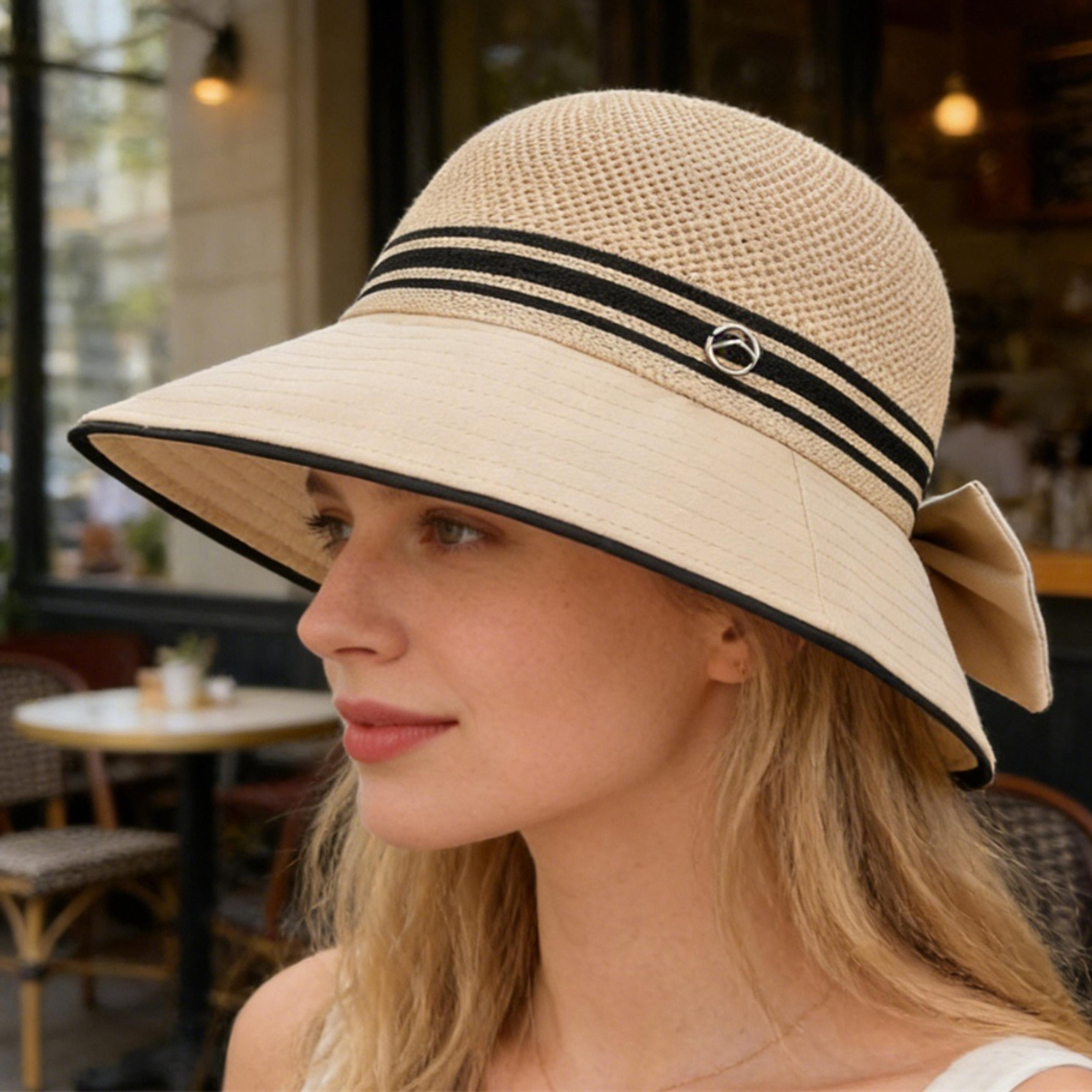 elegant wide brim sun hat with bow for women foldable summer beach & travel hat with uv protection