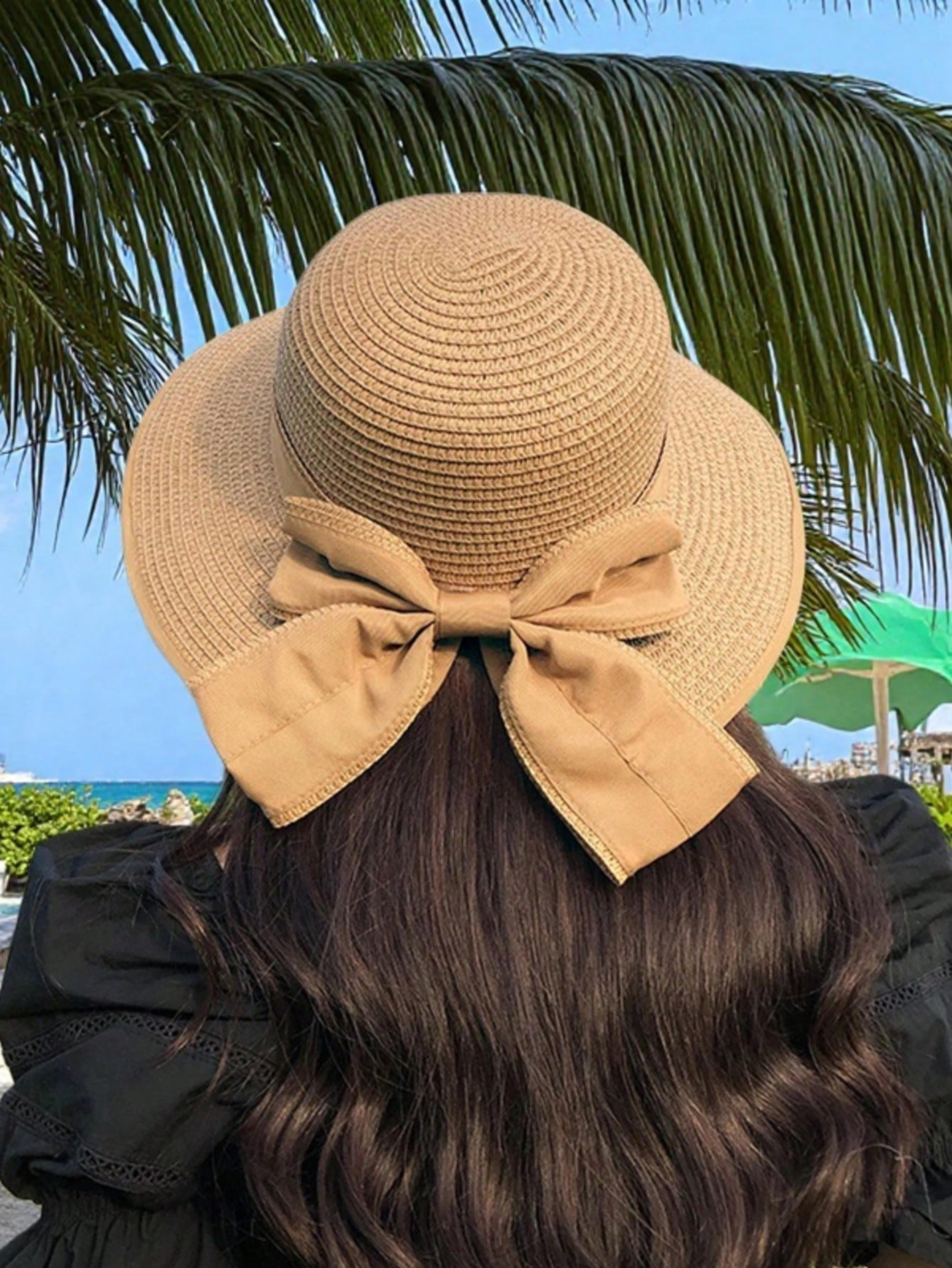 women's uv protection straw sun hat with bow lightweight beach sun hat