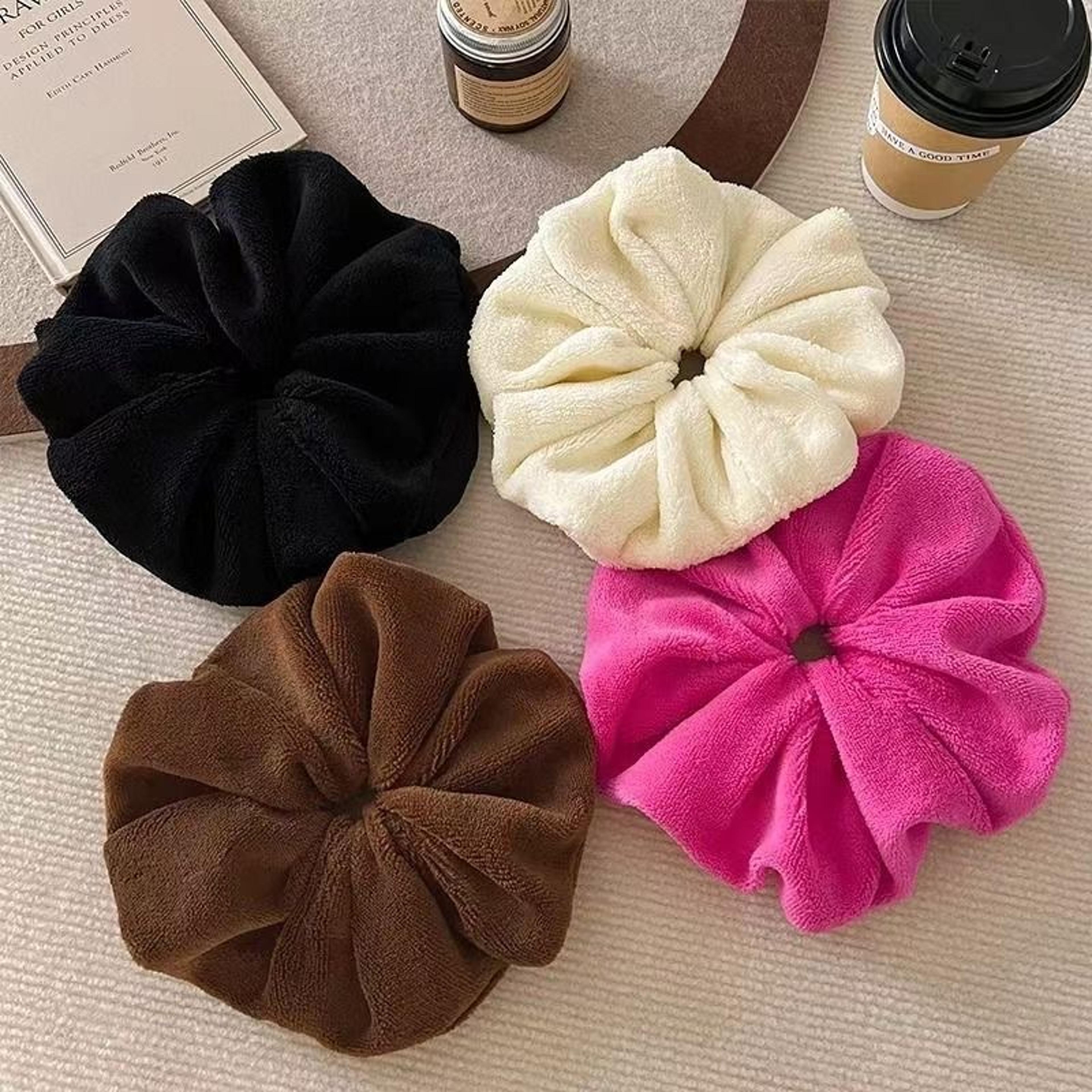 microfiber hair towel scrunchie plush quick dry oversized hair tie for wet hair