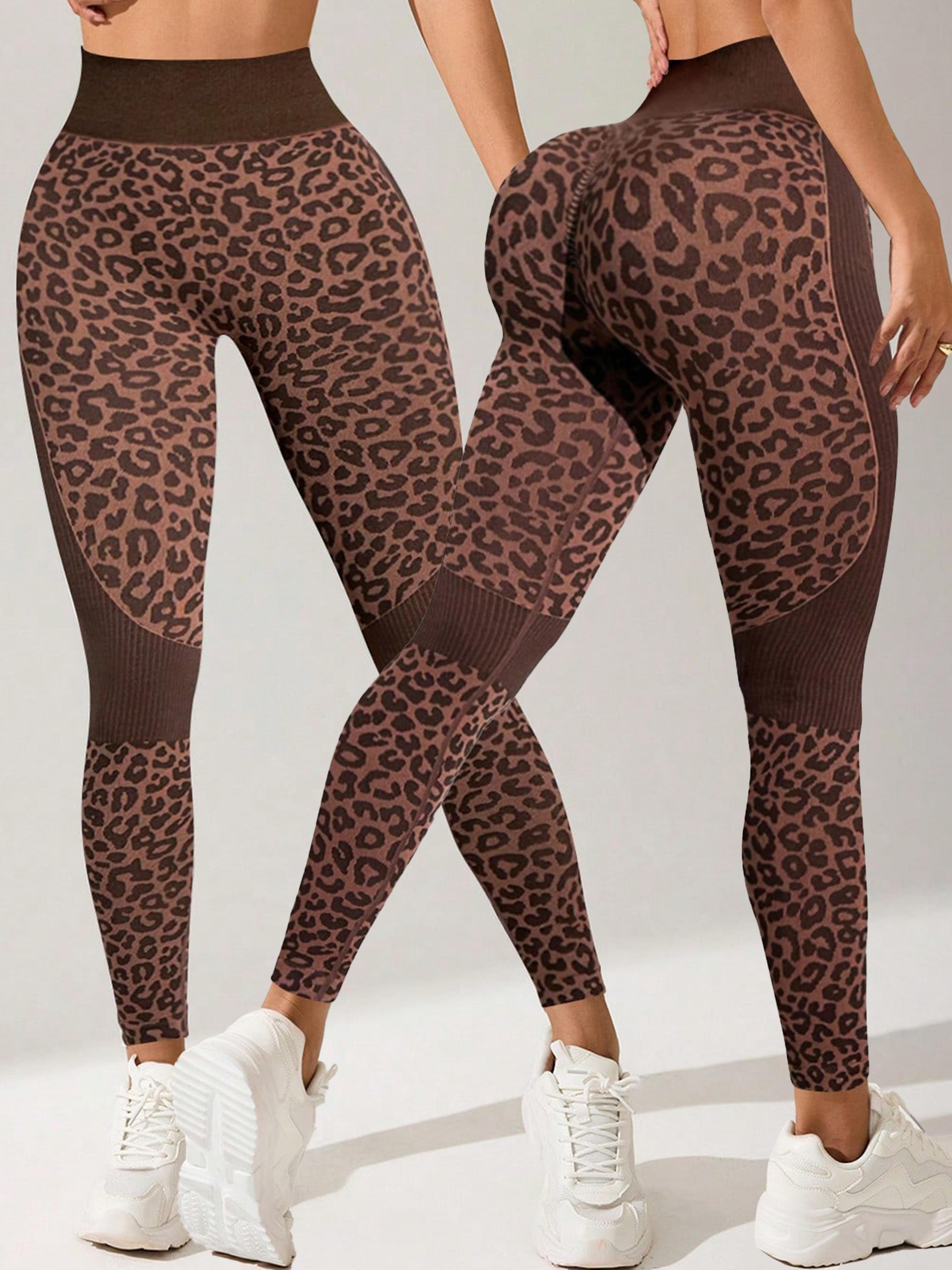 wildflex leopard print high waist yoga leggings with seamless tummy control