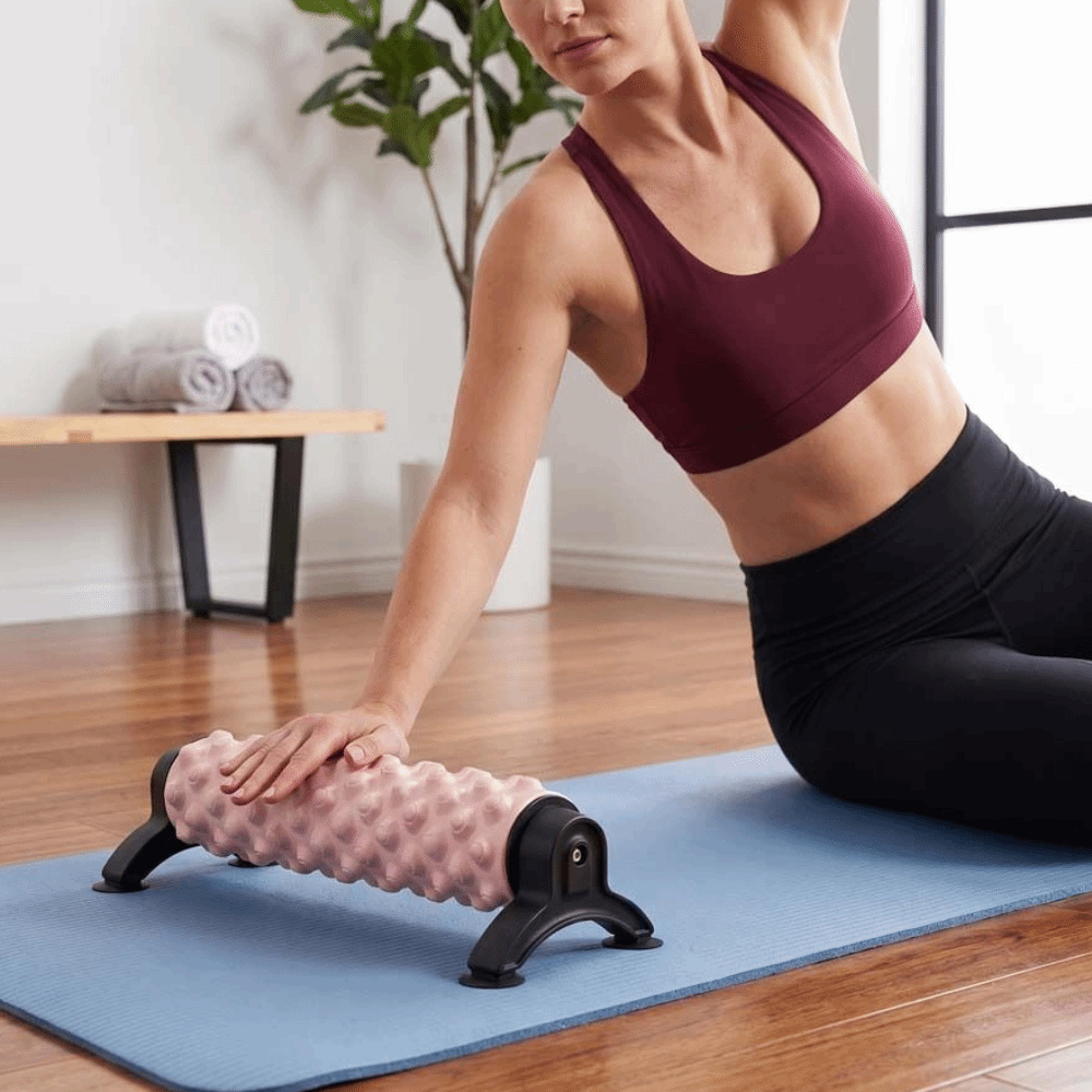 non slip suction base foam roller for deep tissue massage, yoga & muscle recovery