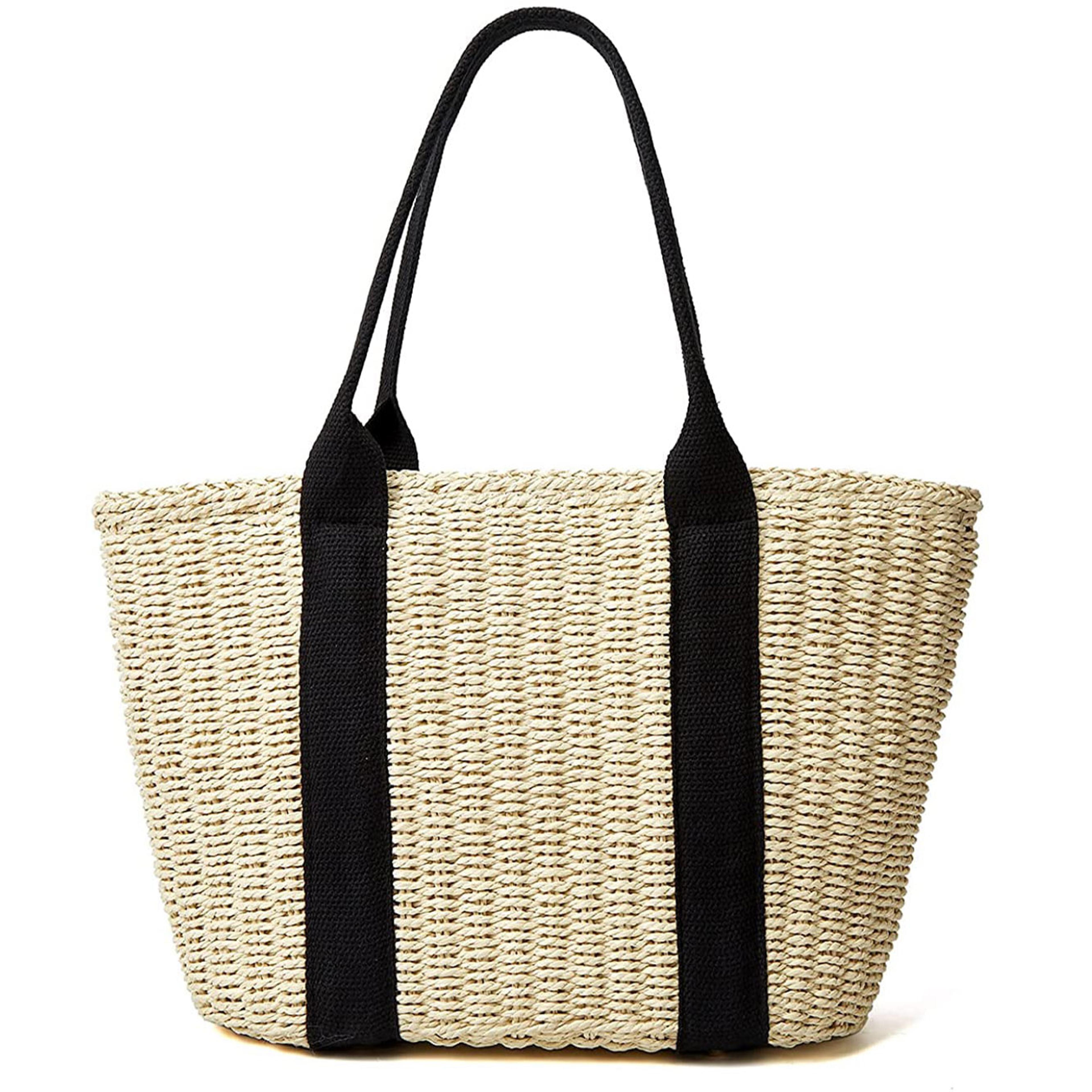 handmade straw tote bag large rattan woven beach shoulder bag for women
