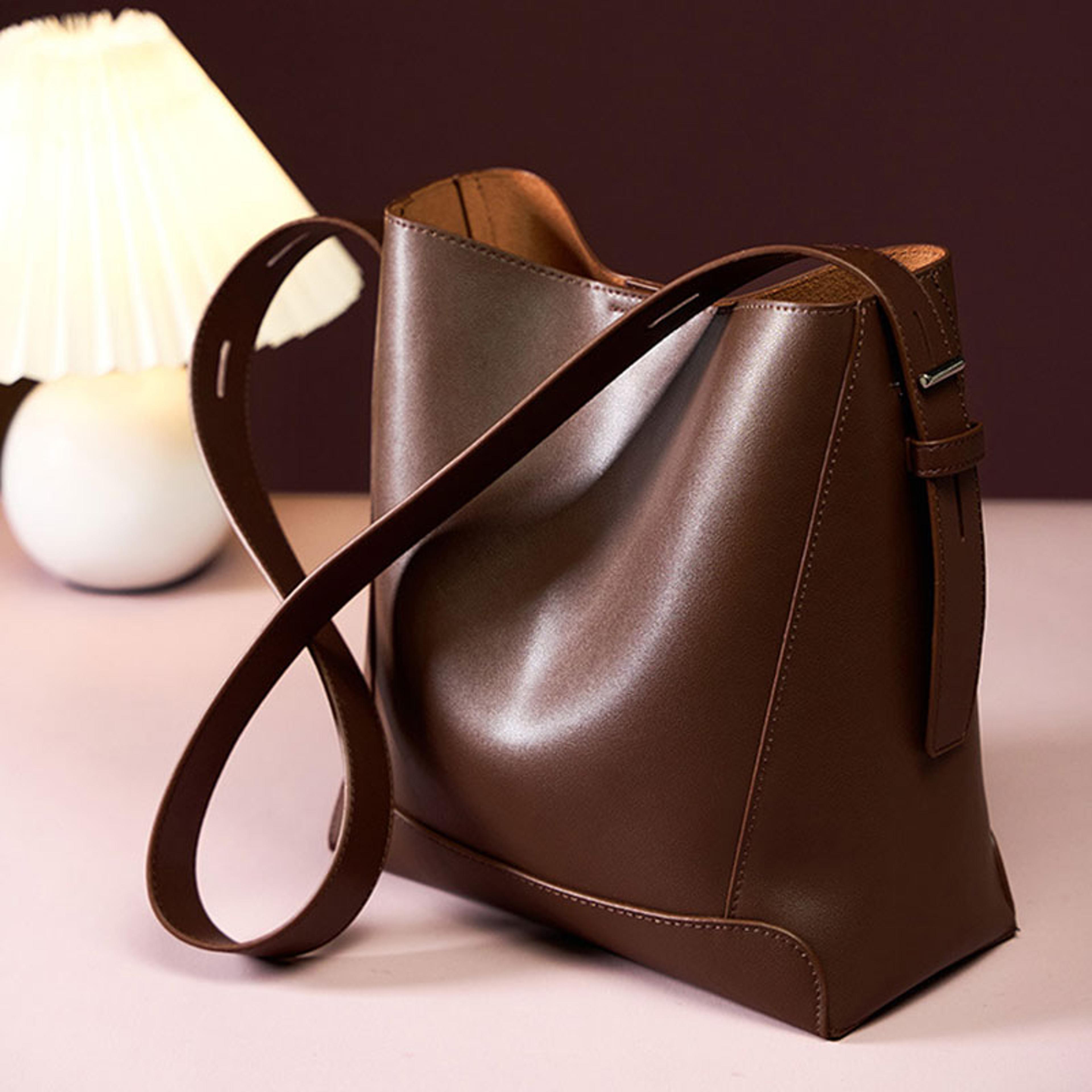 genuine leather bucket bag large capacity women's crossbody shoulder purse