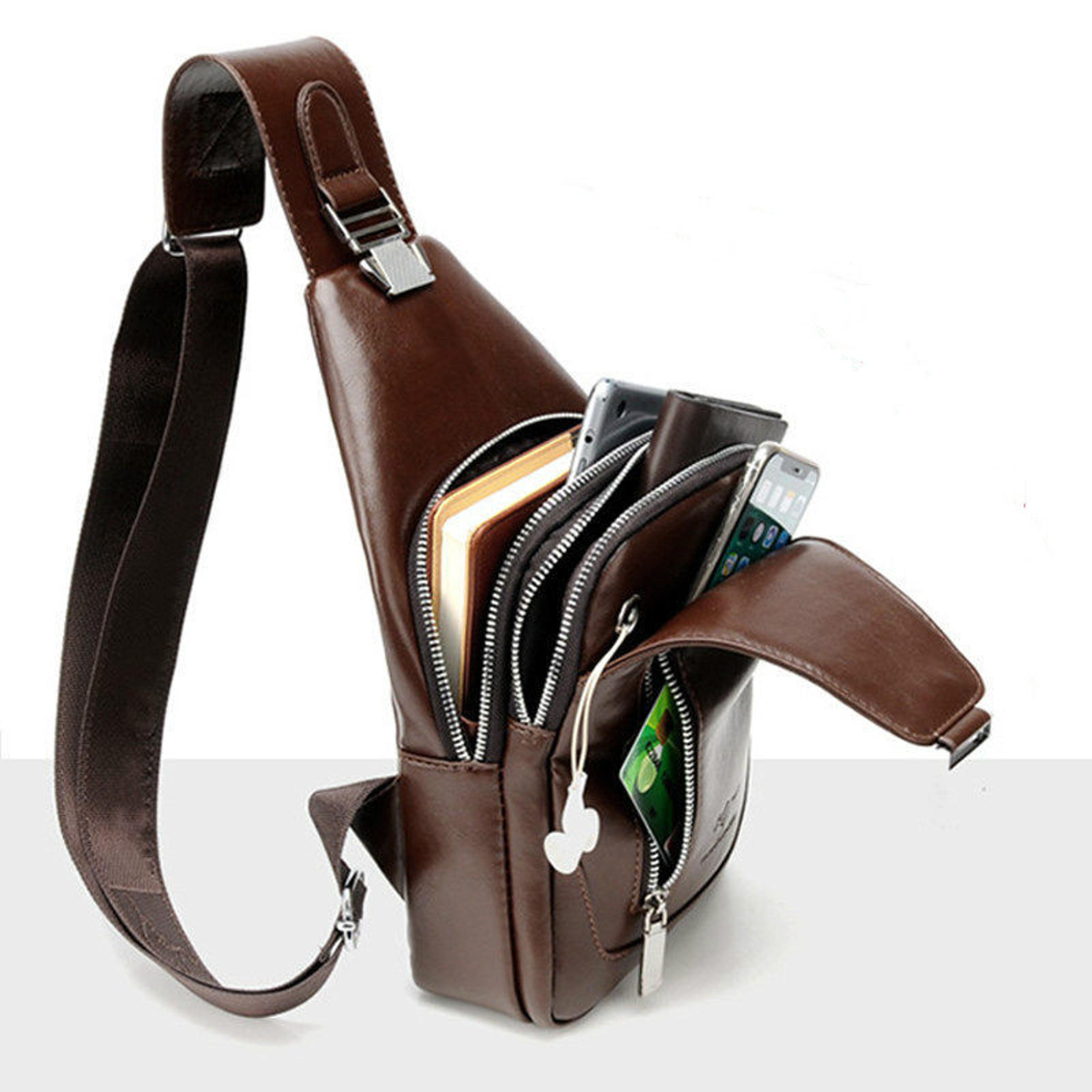 men's chest bag anti theft leather messenger crossbody travel sling