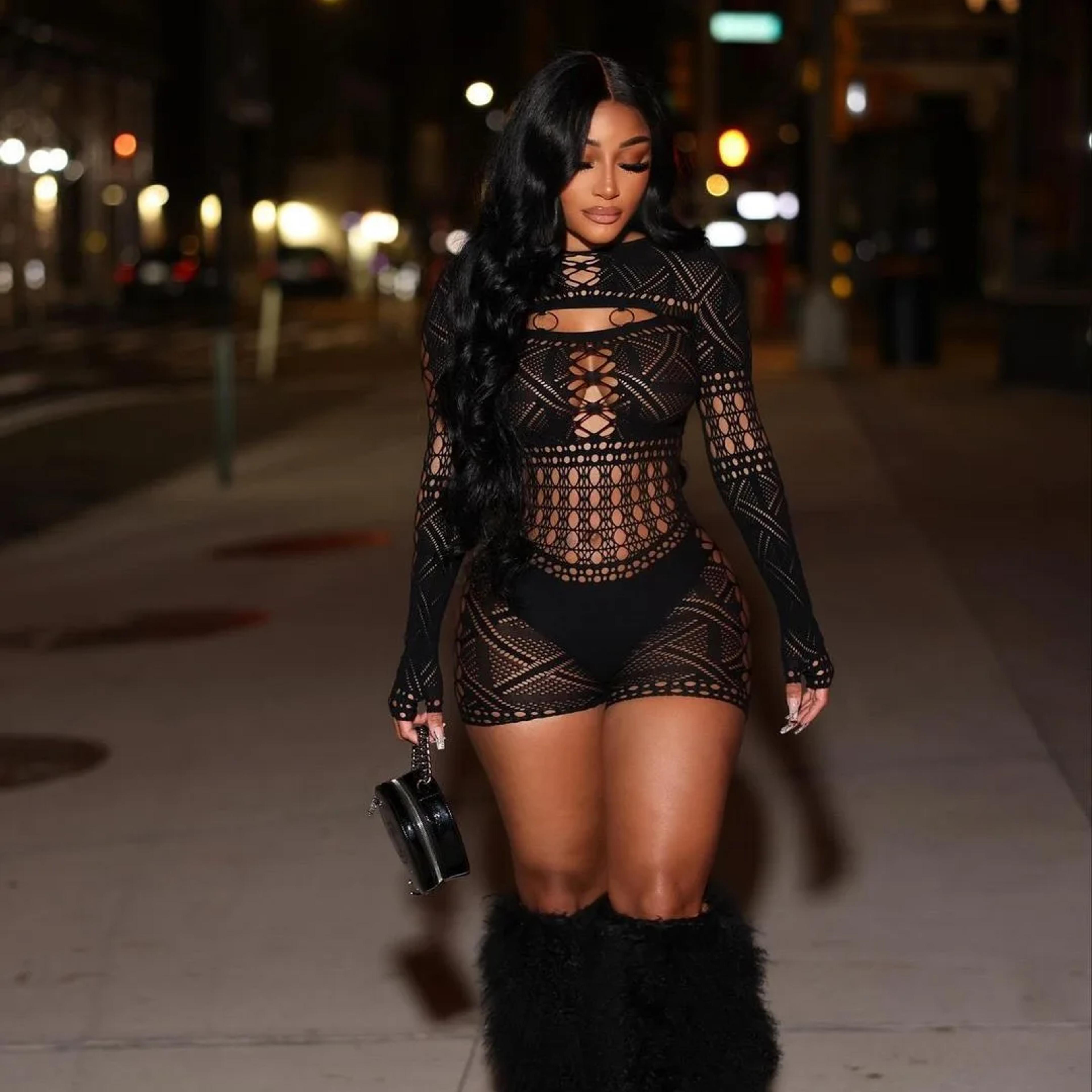 sheer mesh jumpsuit sexy long sleeve clubwear bodysuit romper