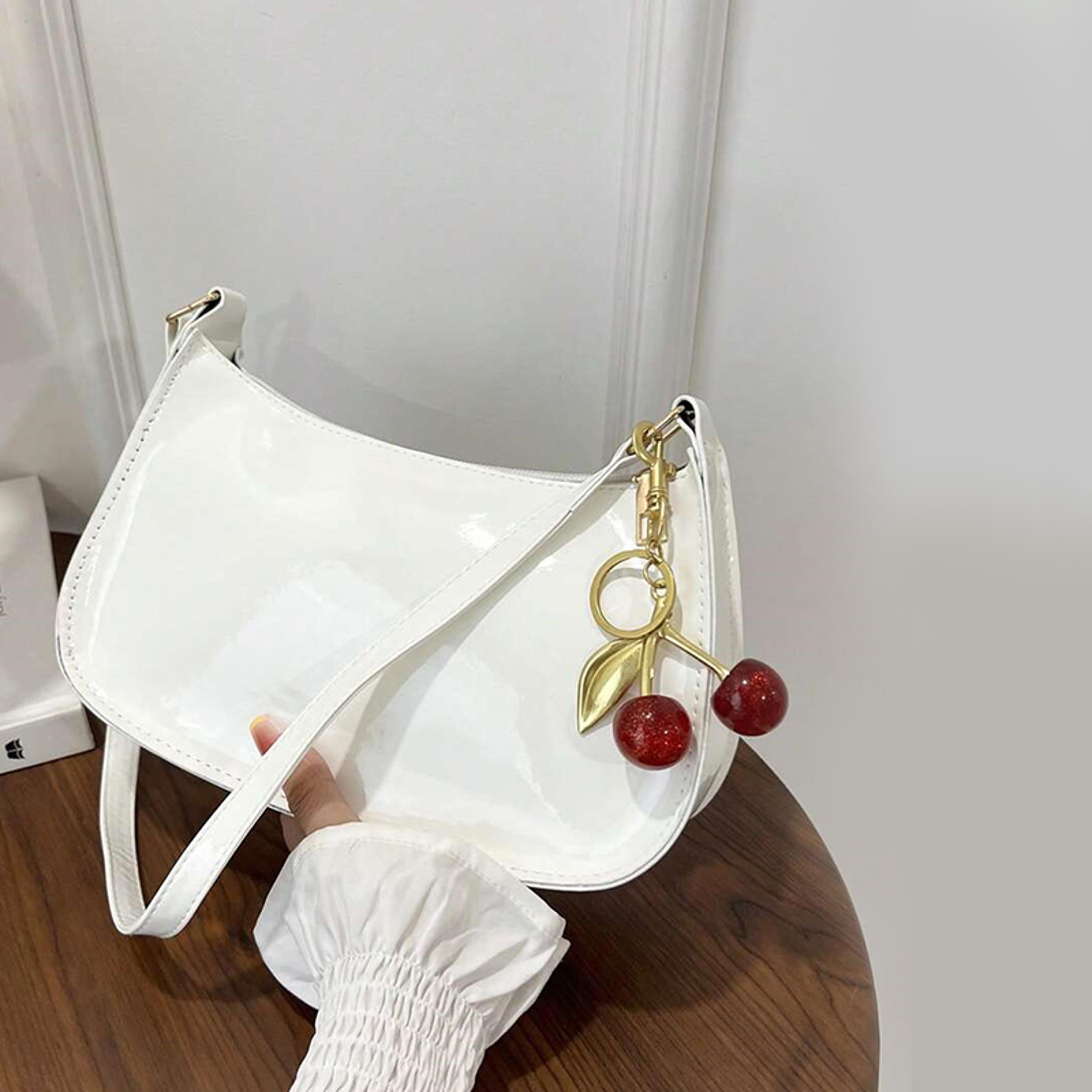 cherry charm pu leather handbag for women stylish shoulder bag casual underarm purse