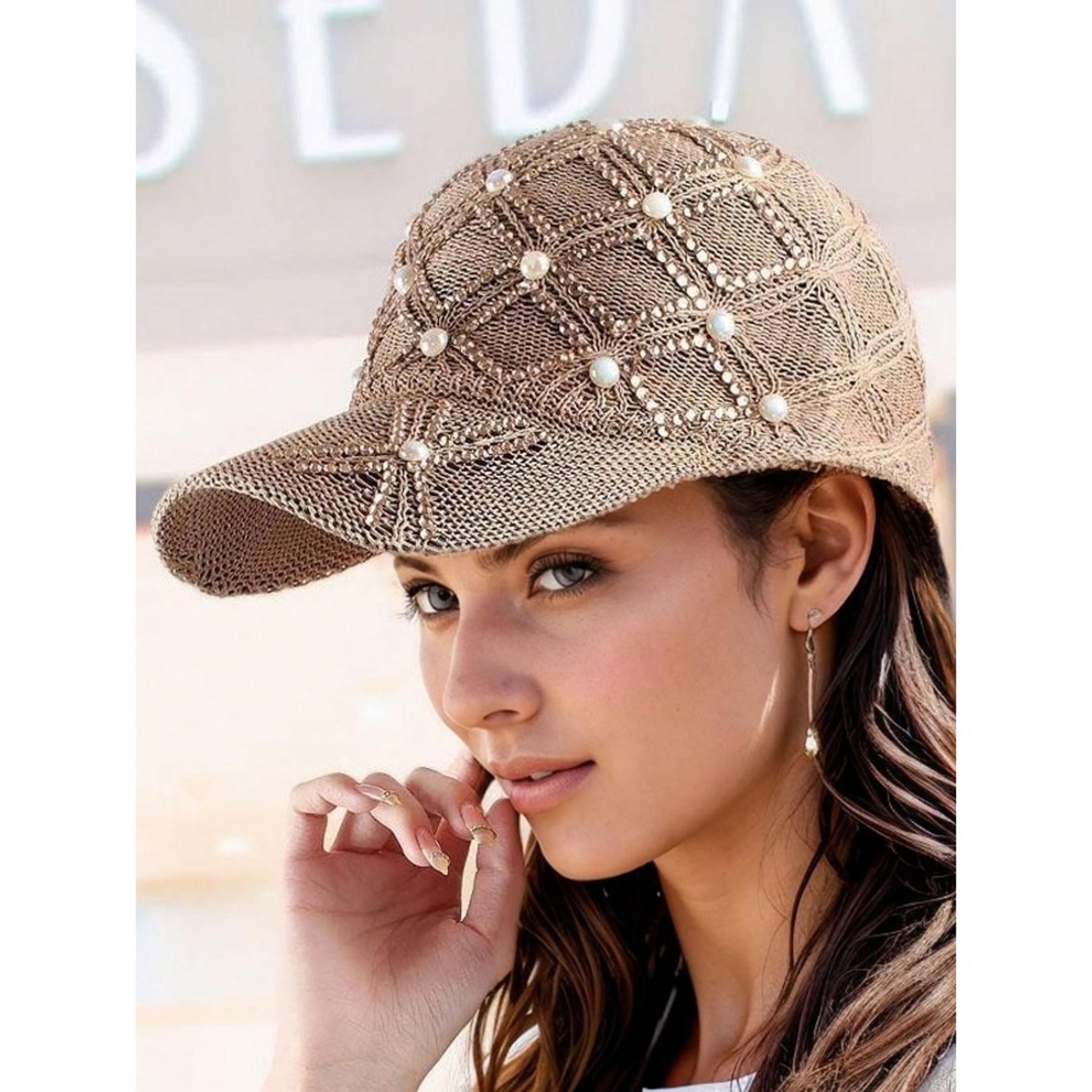 women's mesh baseball cap with pearl clover design adjustable sun protection hat