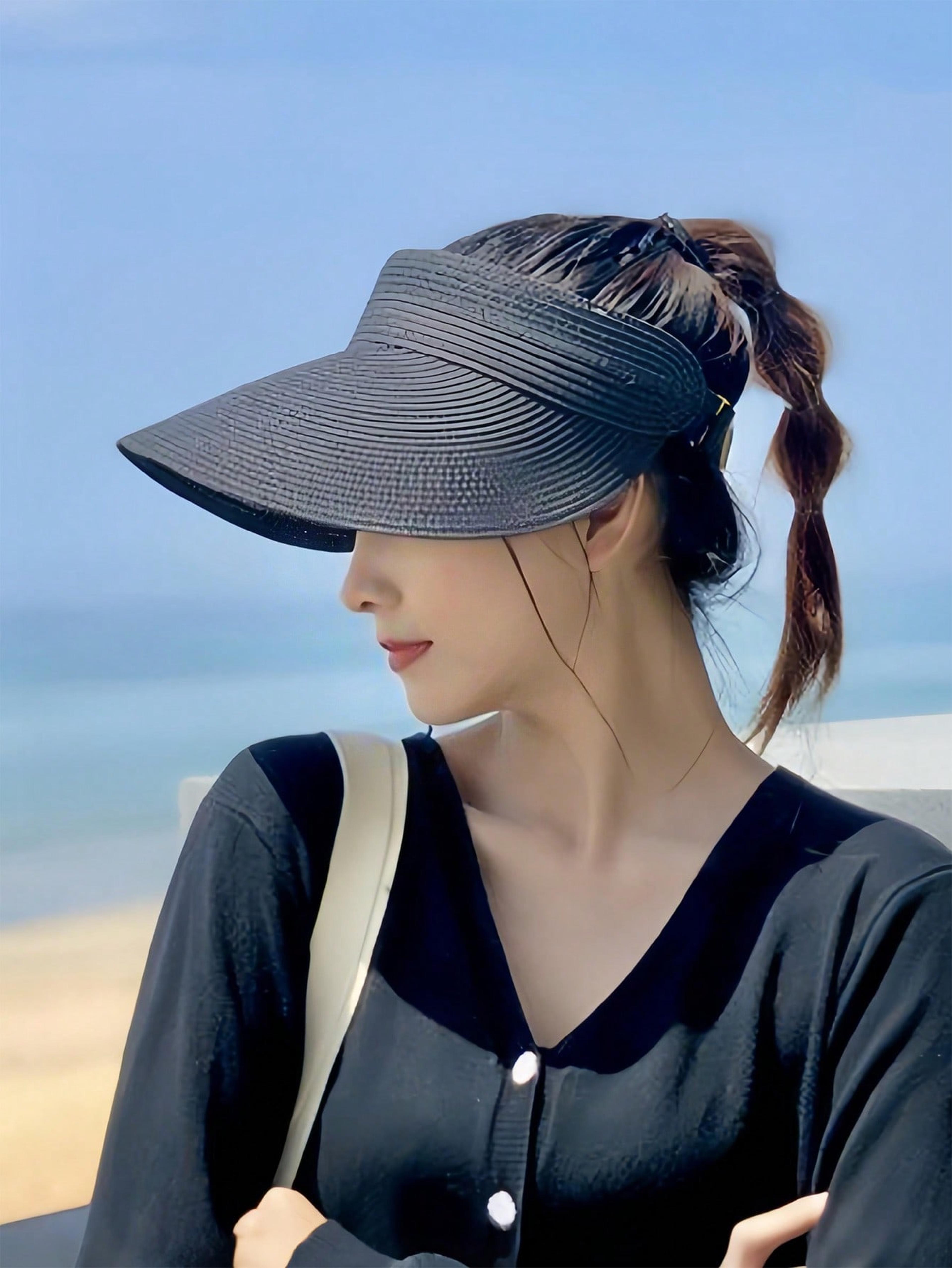 foldable straw sun visor wide brim beach hat for women summer travel