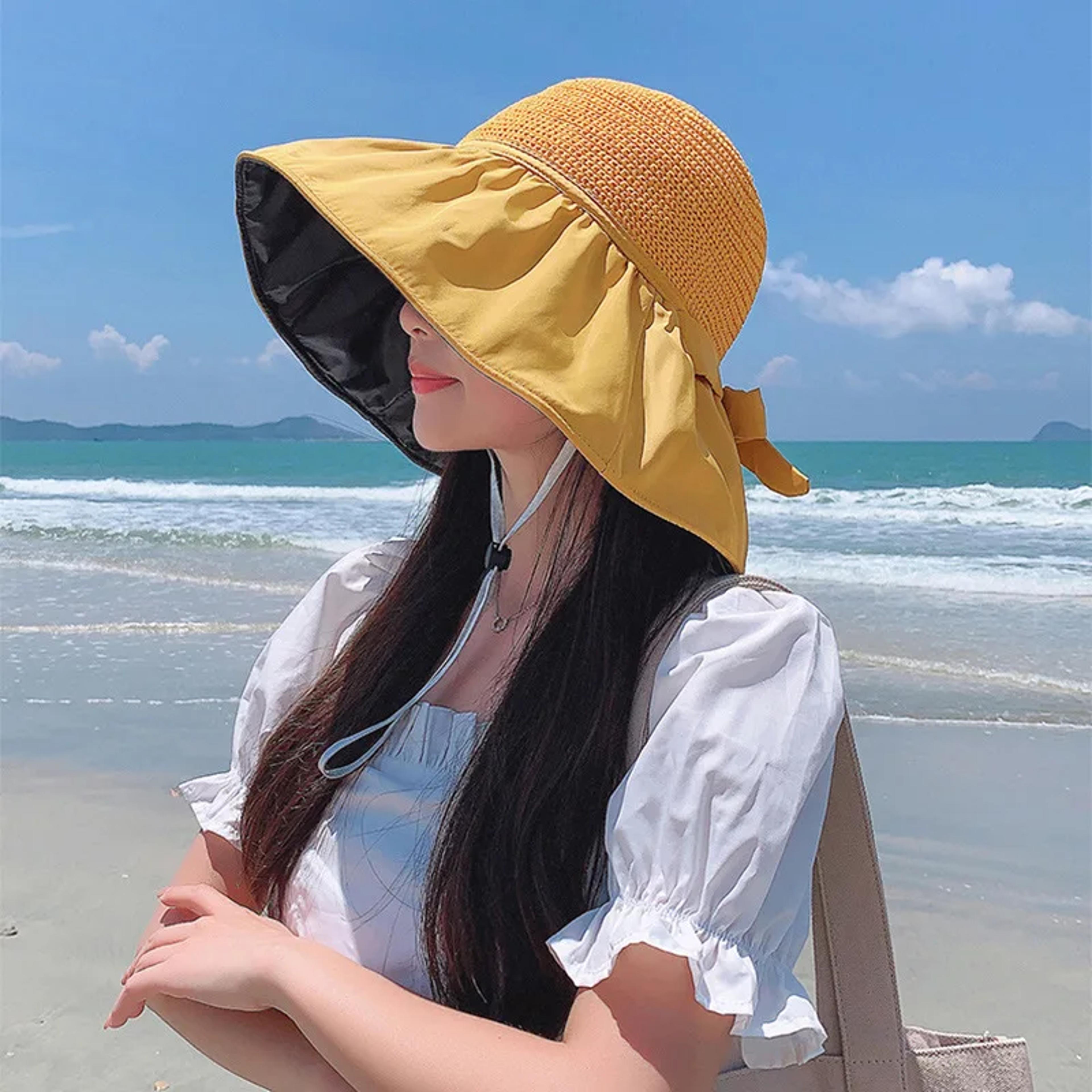 wide brim sun hat for women uv protection straw beach hat with breathable foldable design