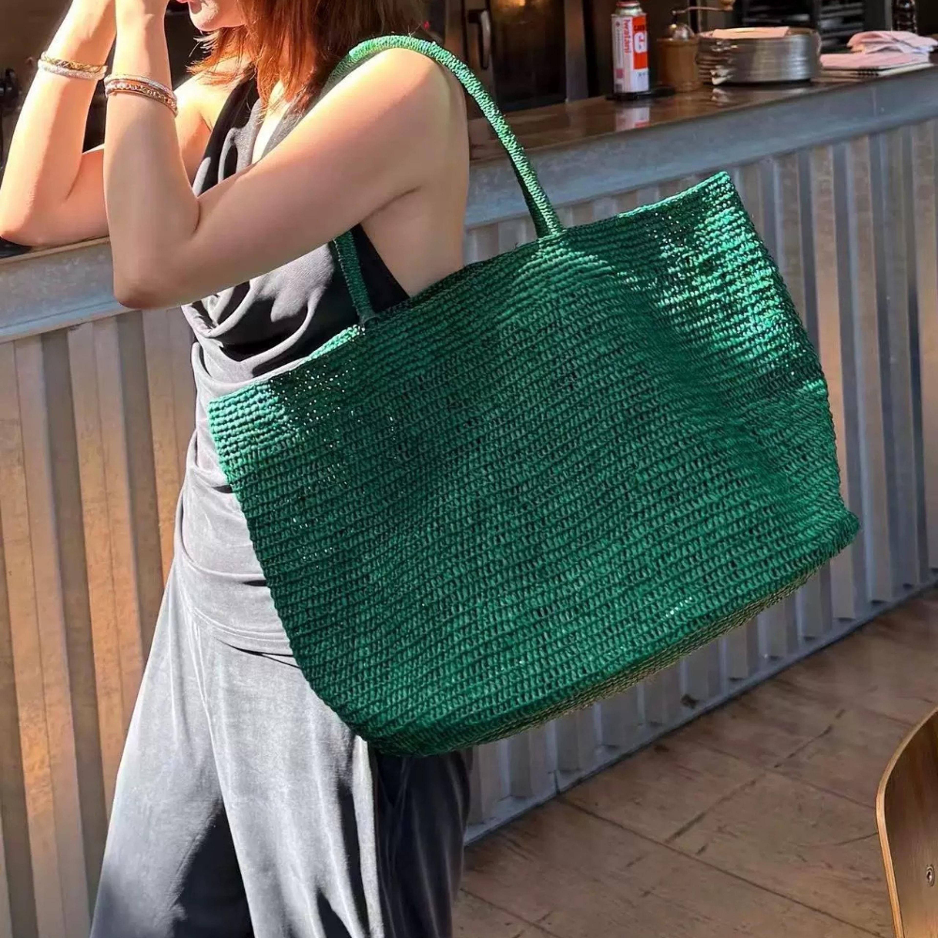 large handwoven rattan tote bag natural straw beach bag for women summer shoulder handbag