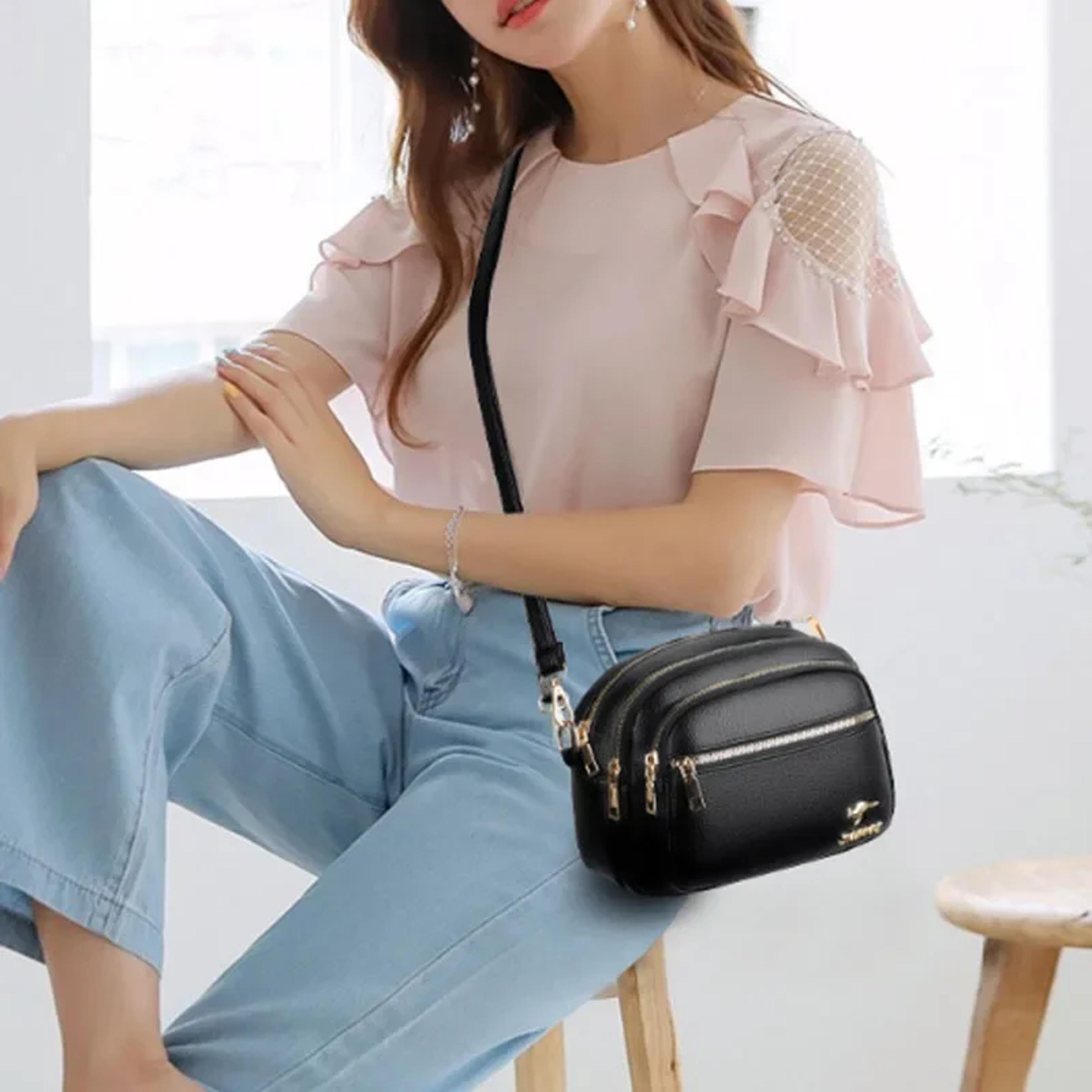 soft leather women shoulder bag multi-pocket crossbody messenger handbag