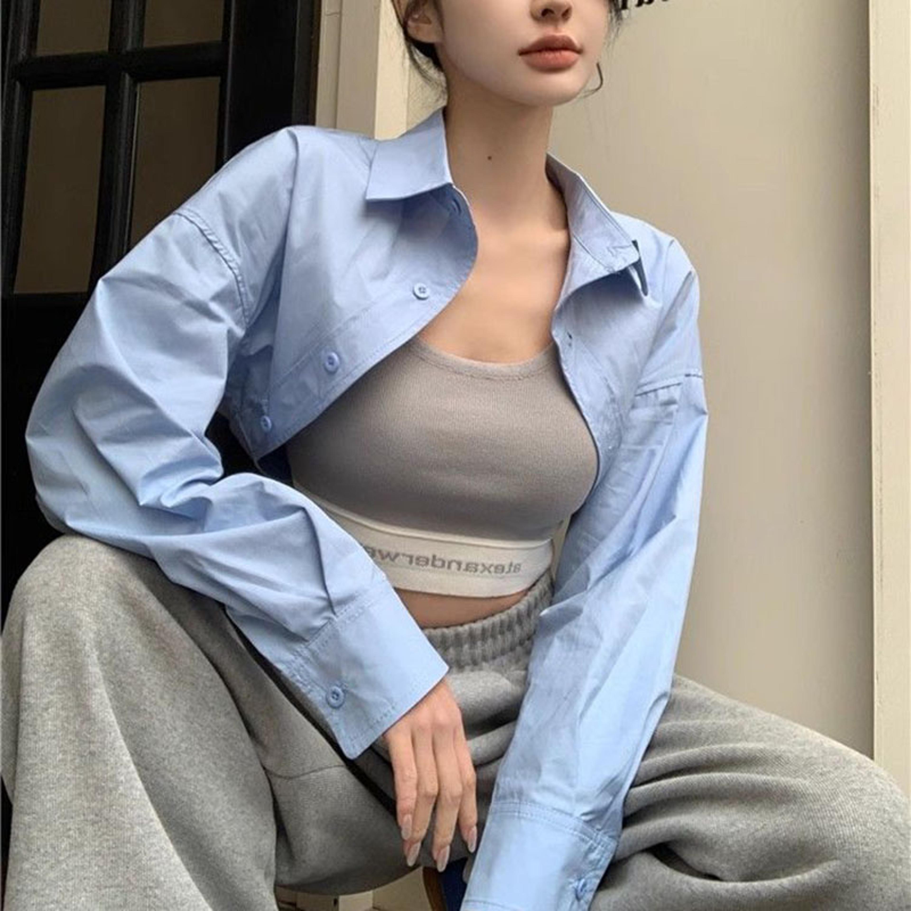 women's crop top long sleeve high waist blouse for casual streetwear