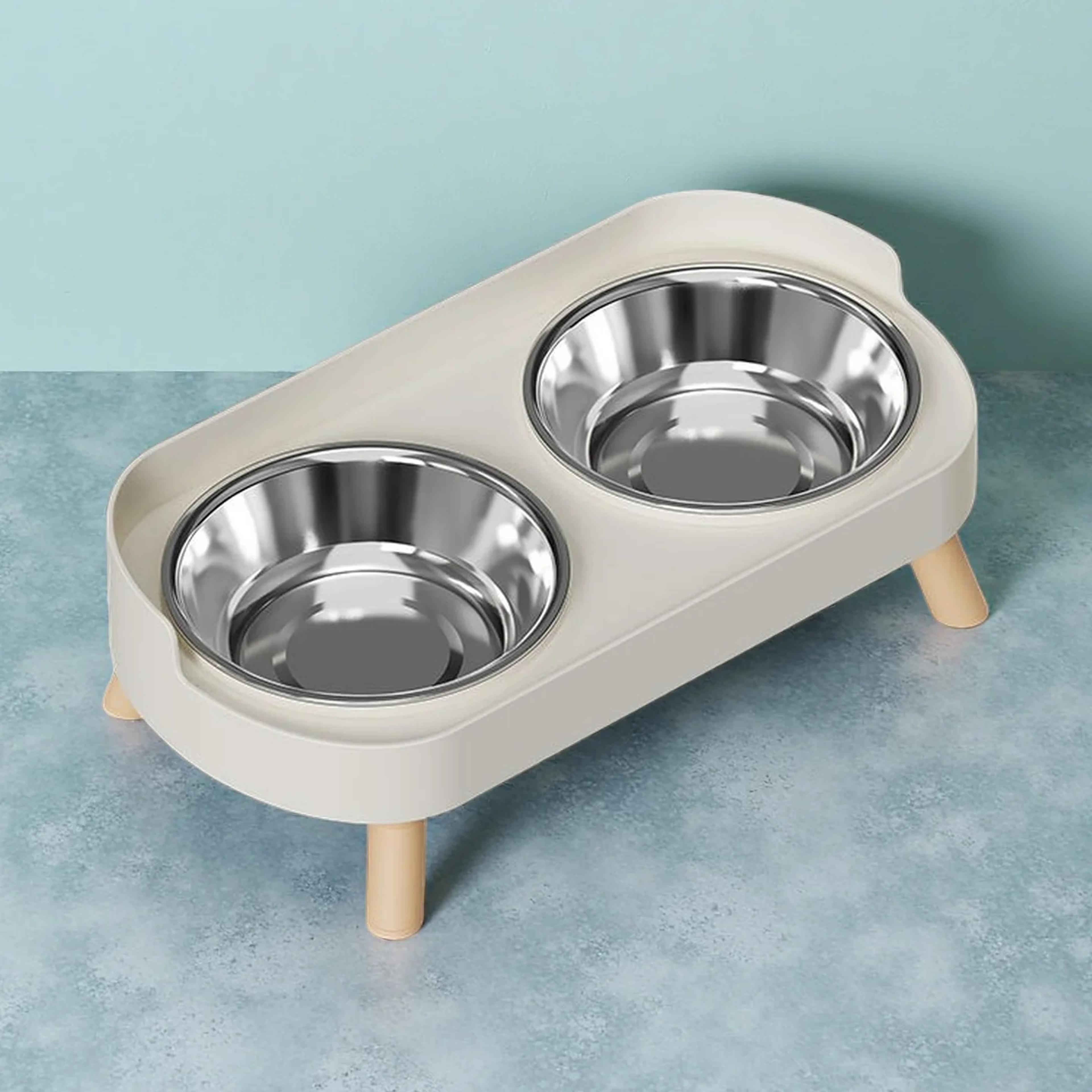 elevated pet feeder with dual stainless steel bowls for dogs & cats