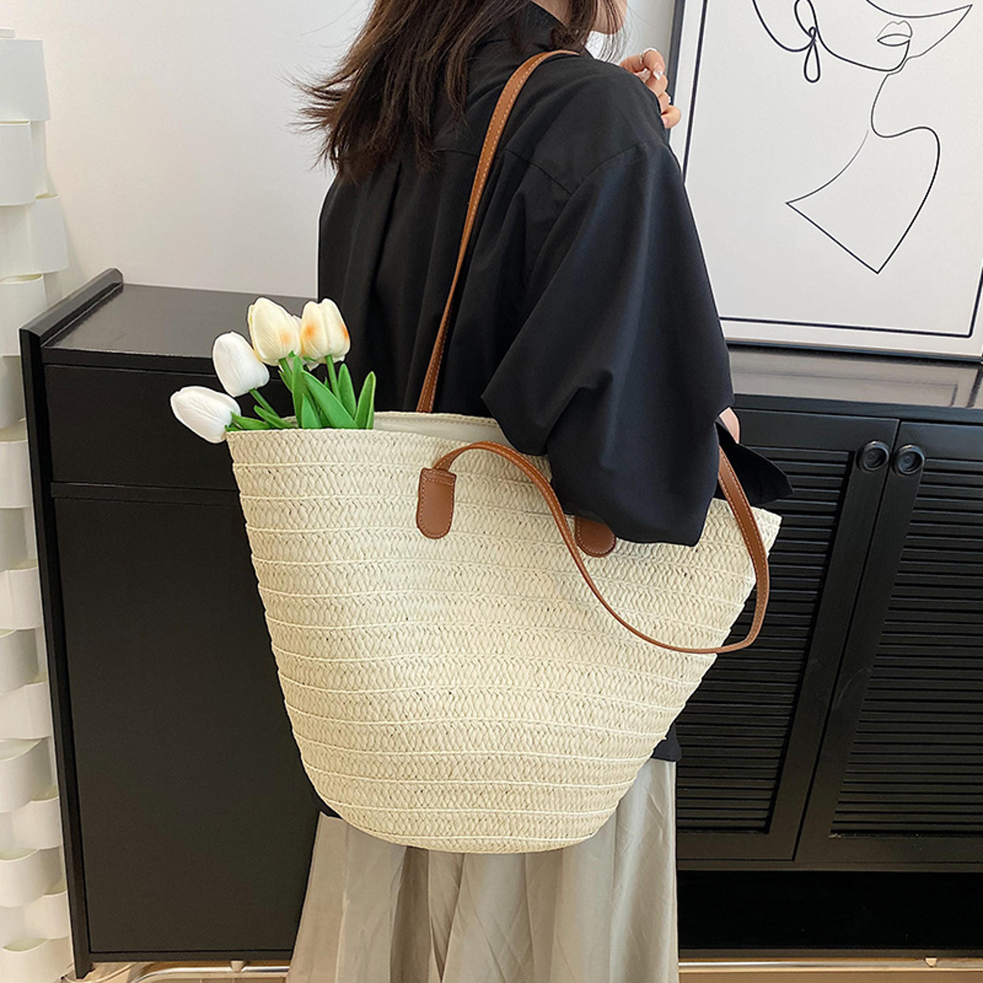 summer straw tote bag large capacity woven beach shoulder shopper