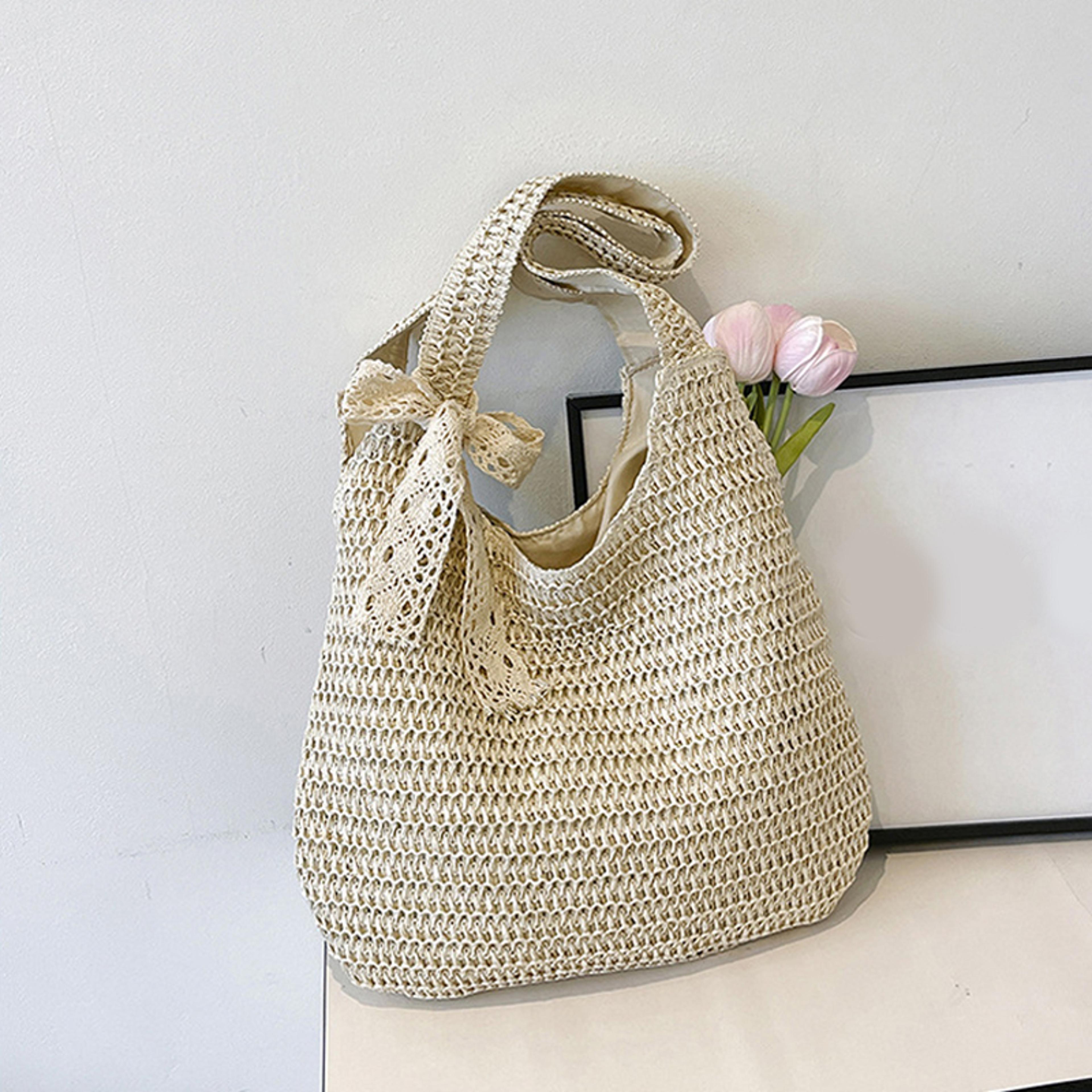 large capacity woven tote bag for women summer straw beach shoulder purse