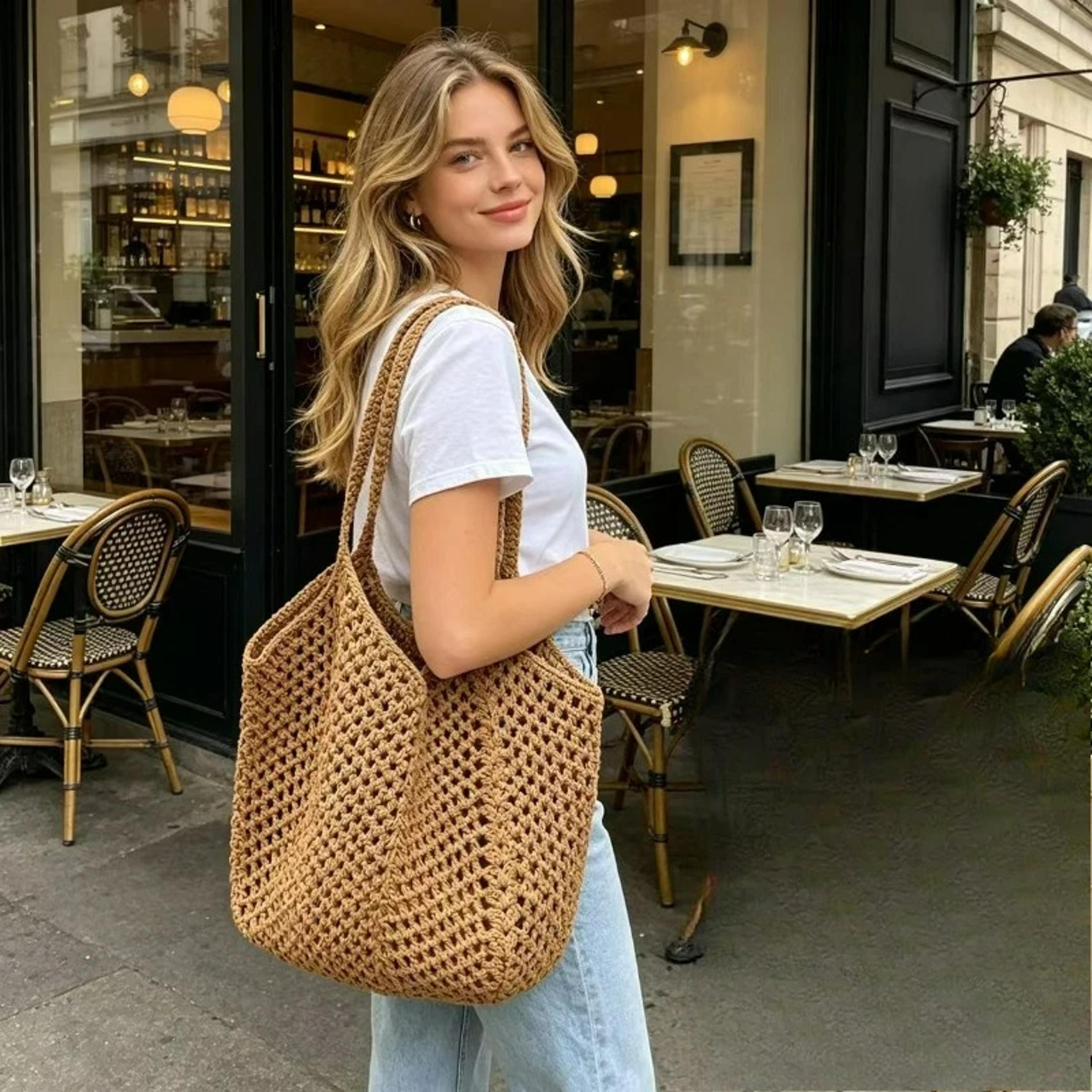 handmade straw beach bag large capacity woven tote bag for travel, beach & everyday style
