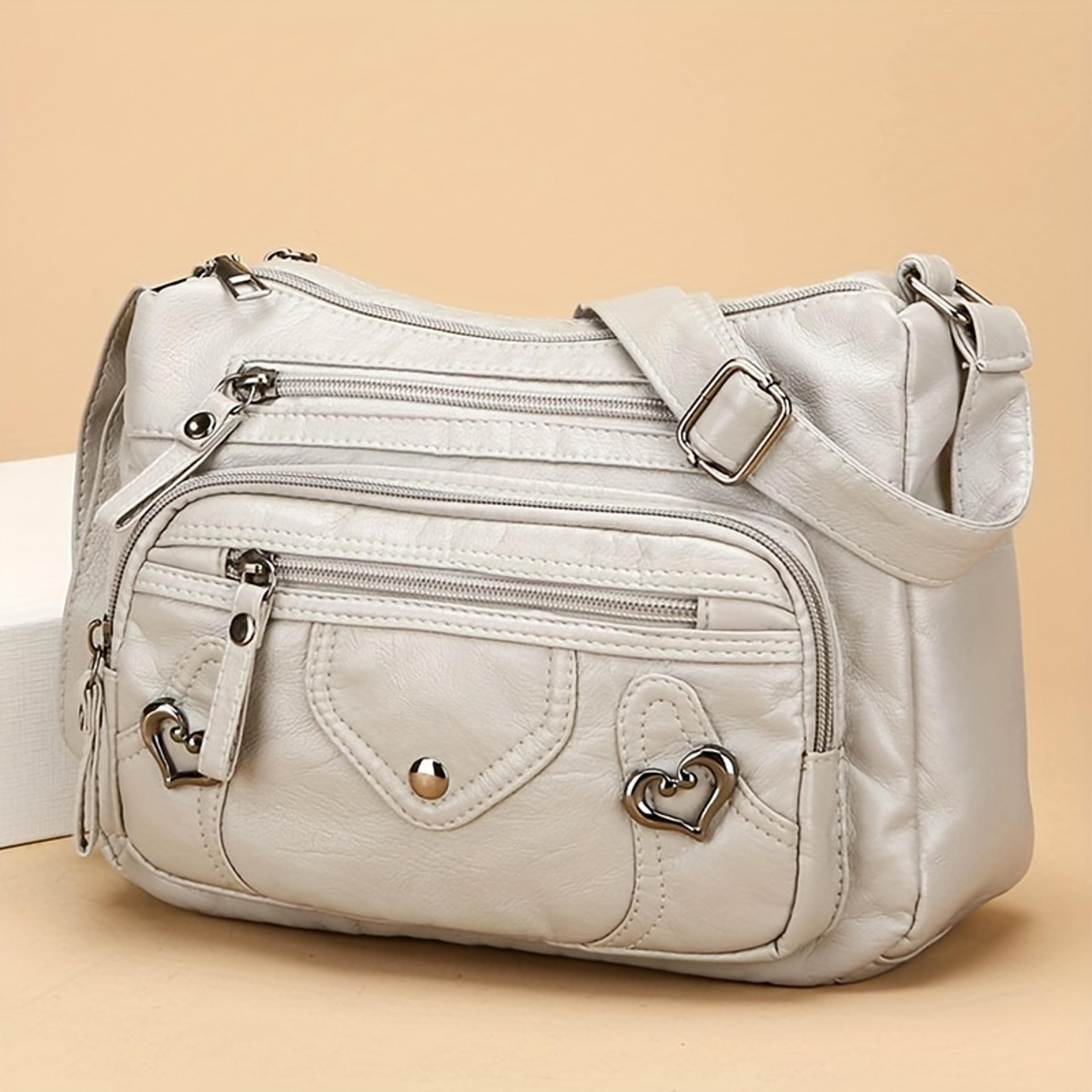 elegant multi pocket women's crossbody bag soft leather everyday shoulder purse