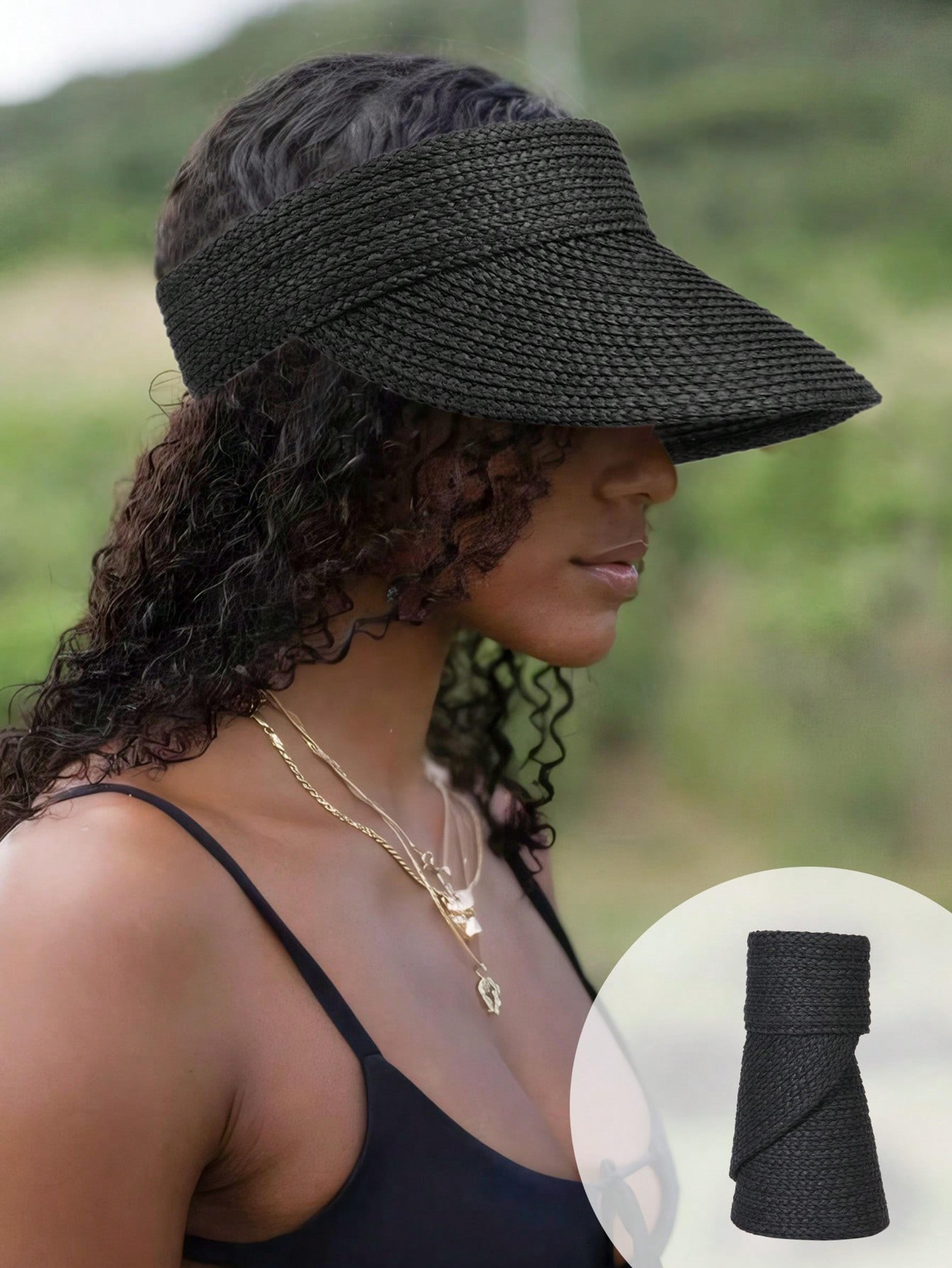 boho raffia straw hat with wide brim uv protection foldable beach sun hat