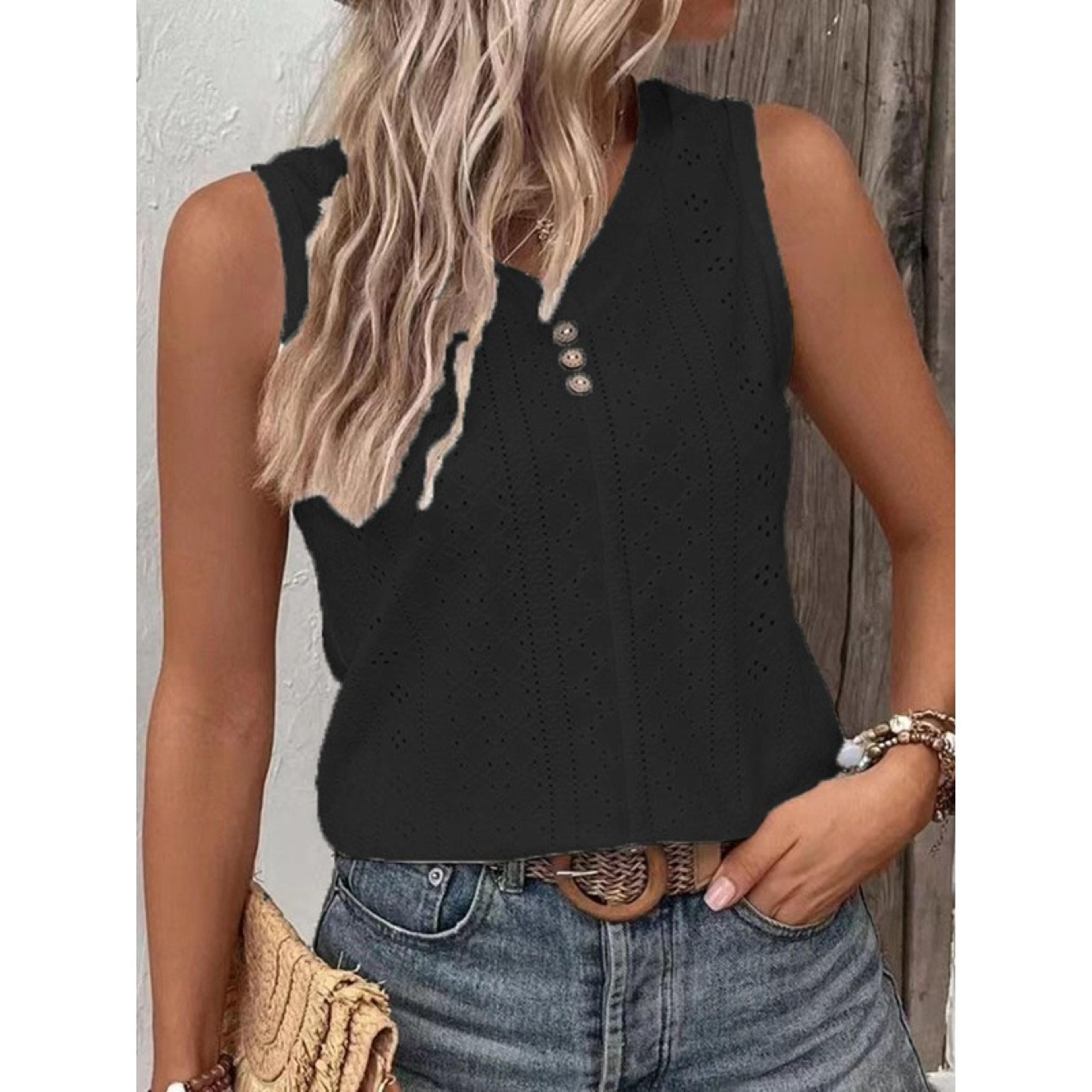 elegant women's button tank top casual sleeveless summer top soft round neck blouse