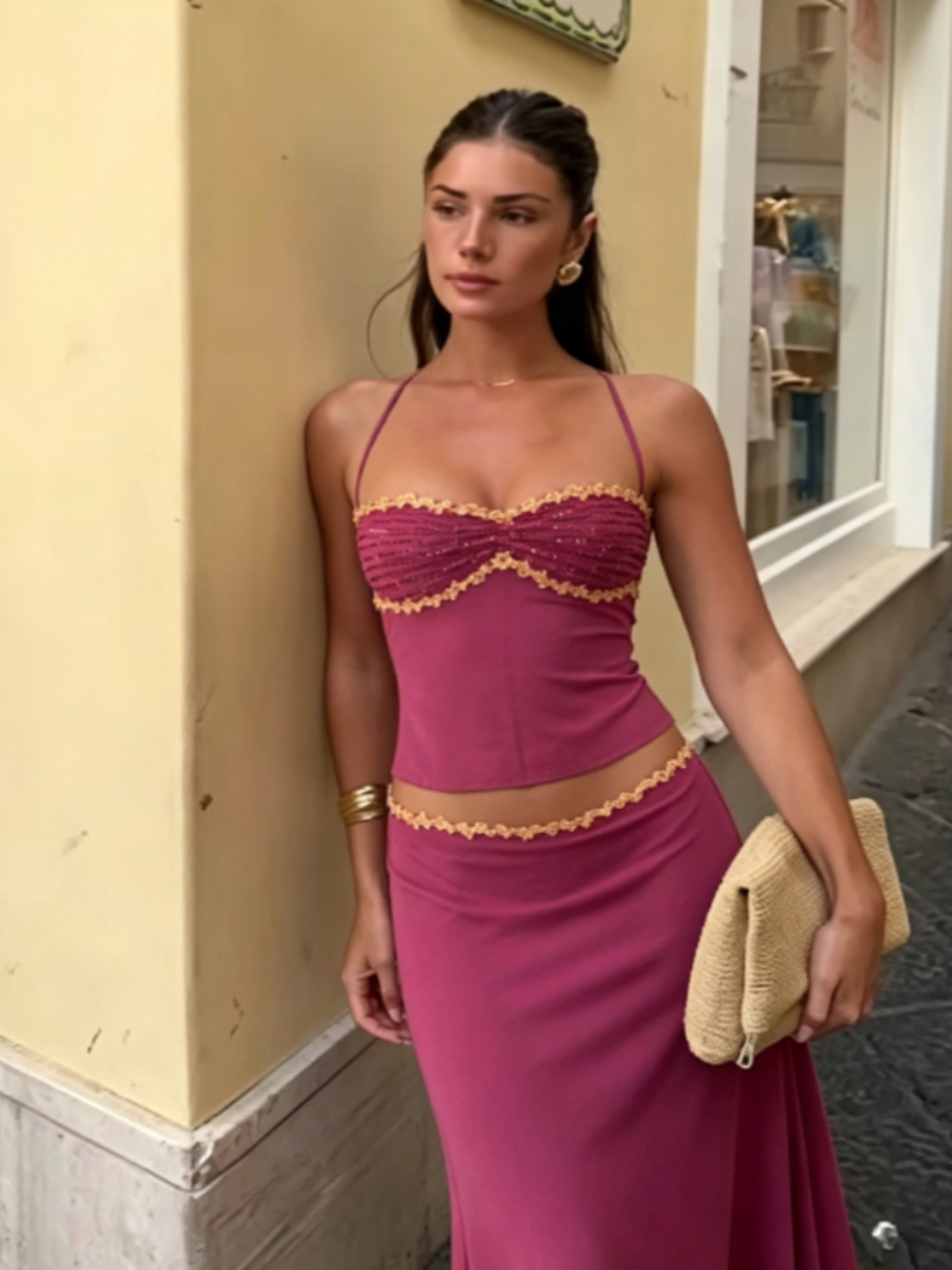 sequin skirt set women's matching set for summer party club & vacation wear