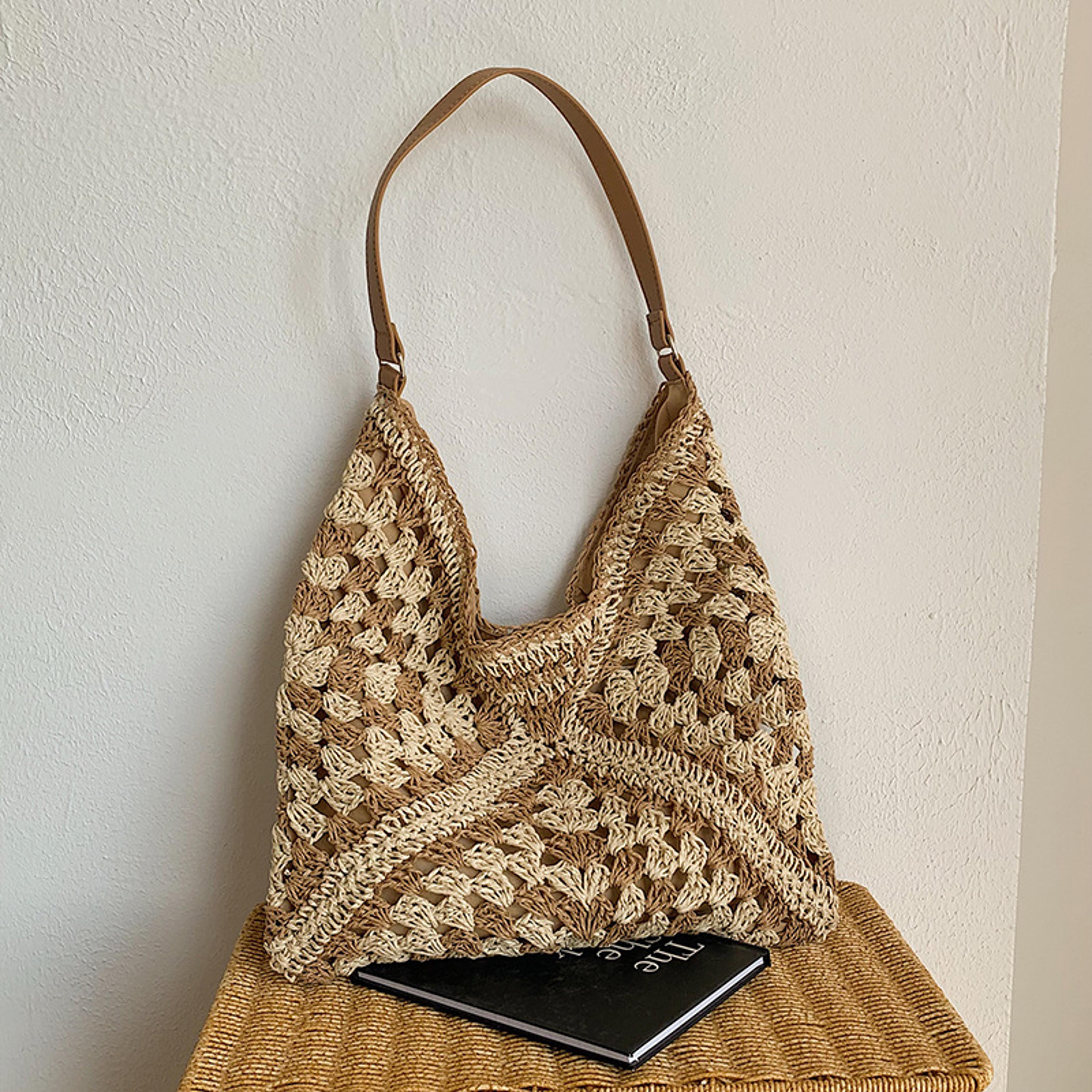 straw shoulder bag for women medium beach tote handbag
