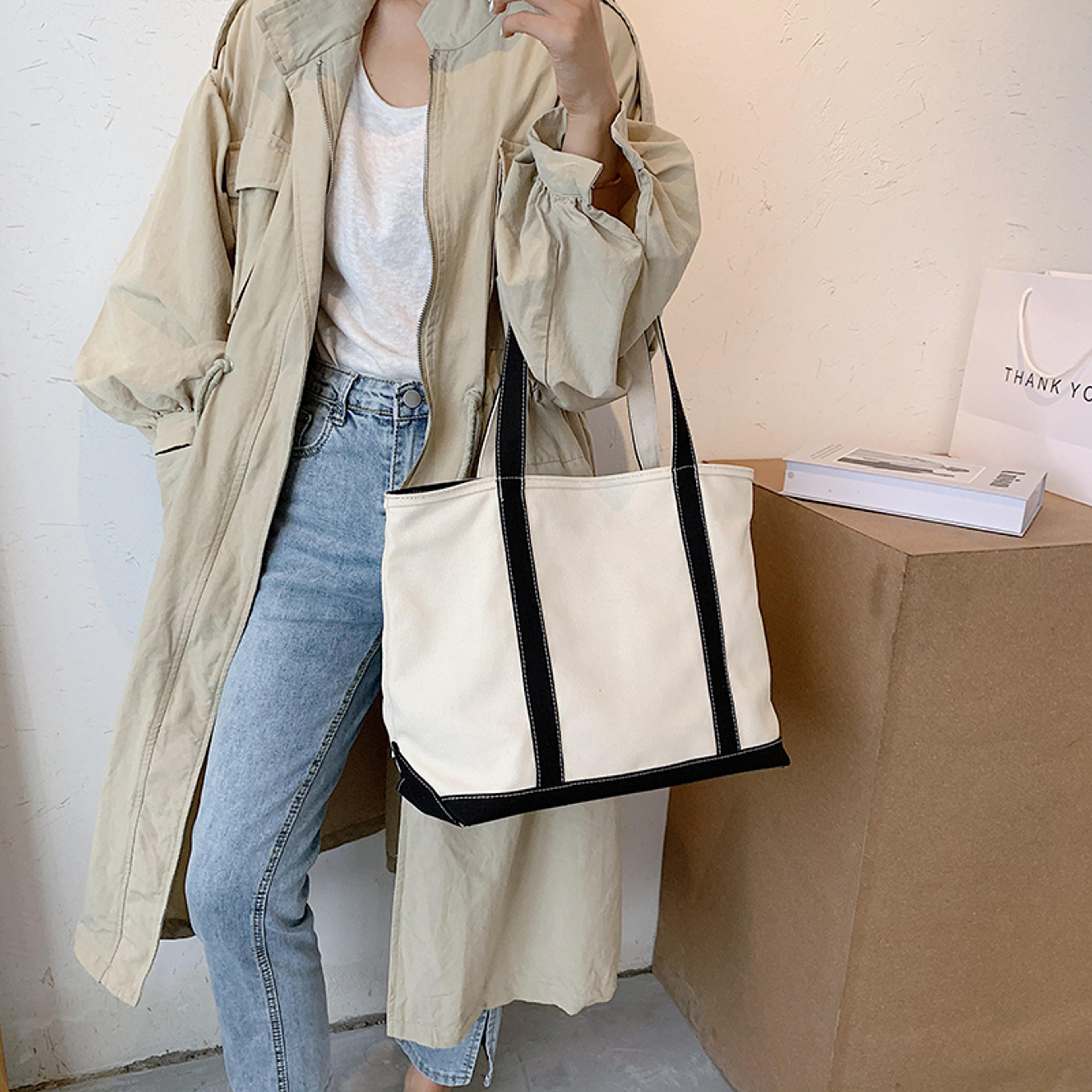 canvas everyday tote bag with zipper large capacity shoulder handbag