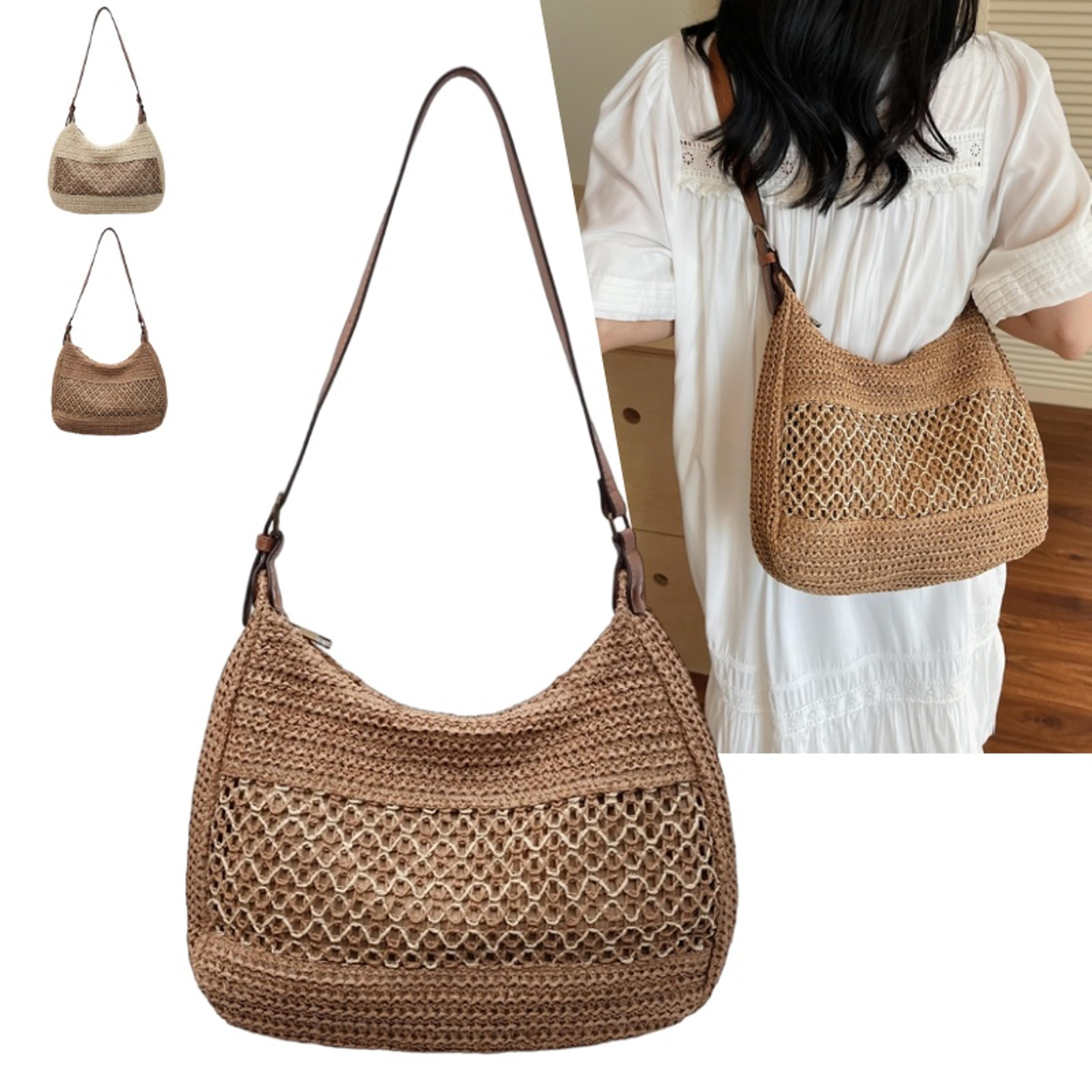 handmade straw tote bag large capacity woven beach shoulder bag for women