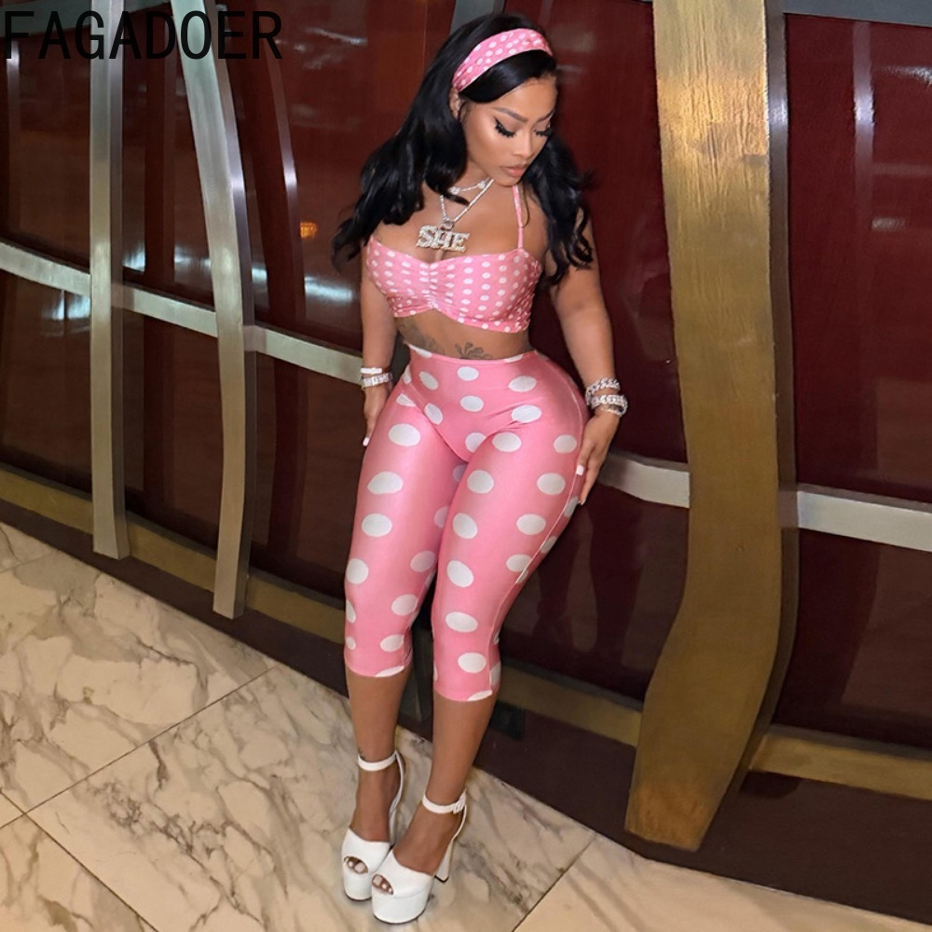 polka dot with halter crop top and bodycon shorts