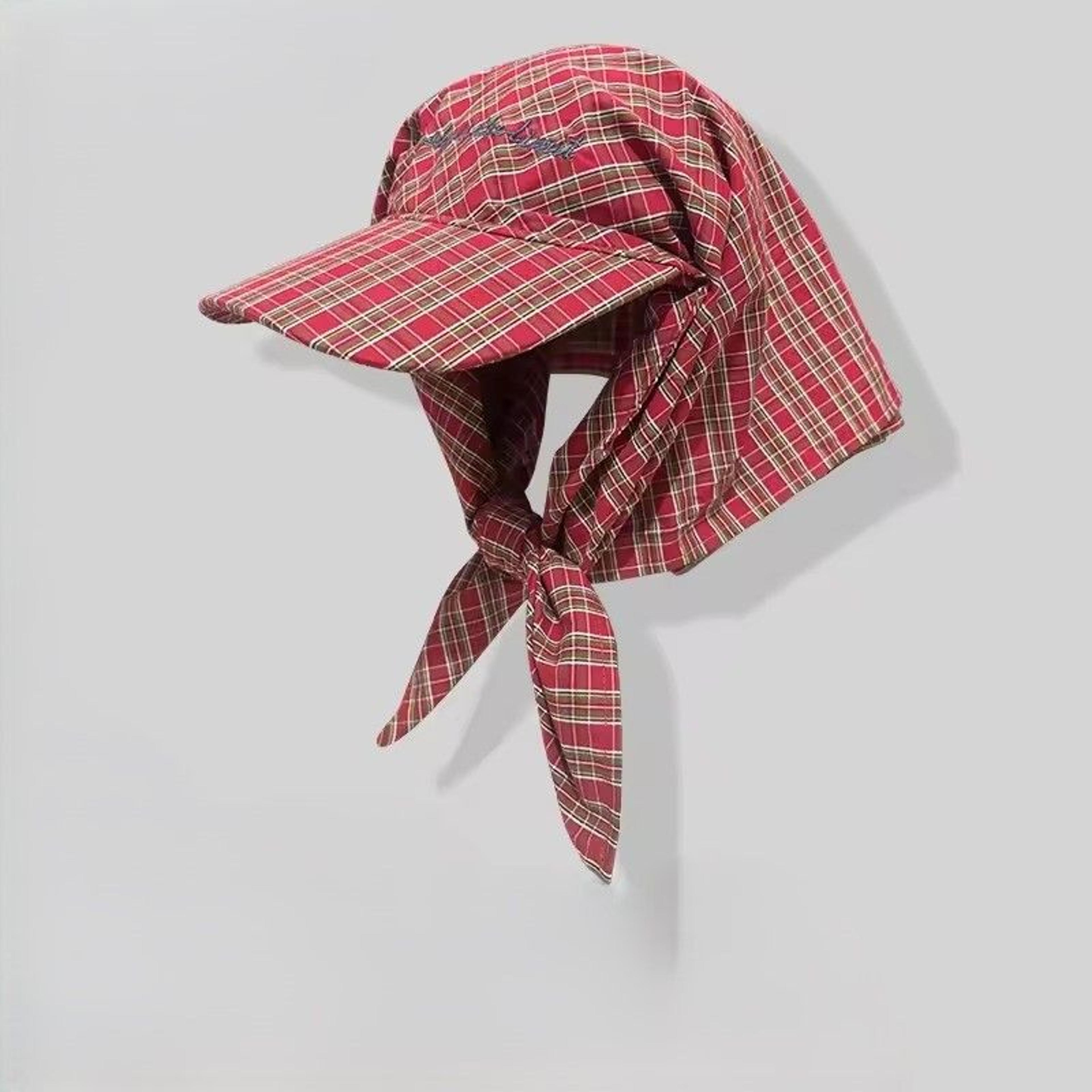 retro plaid women's sun hat with headscarf strap uv protection summer cap