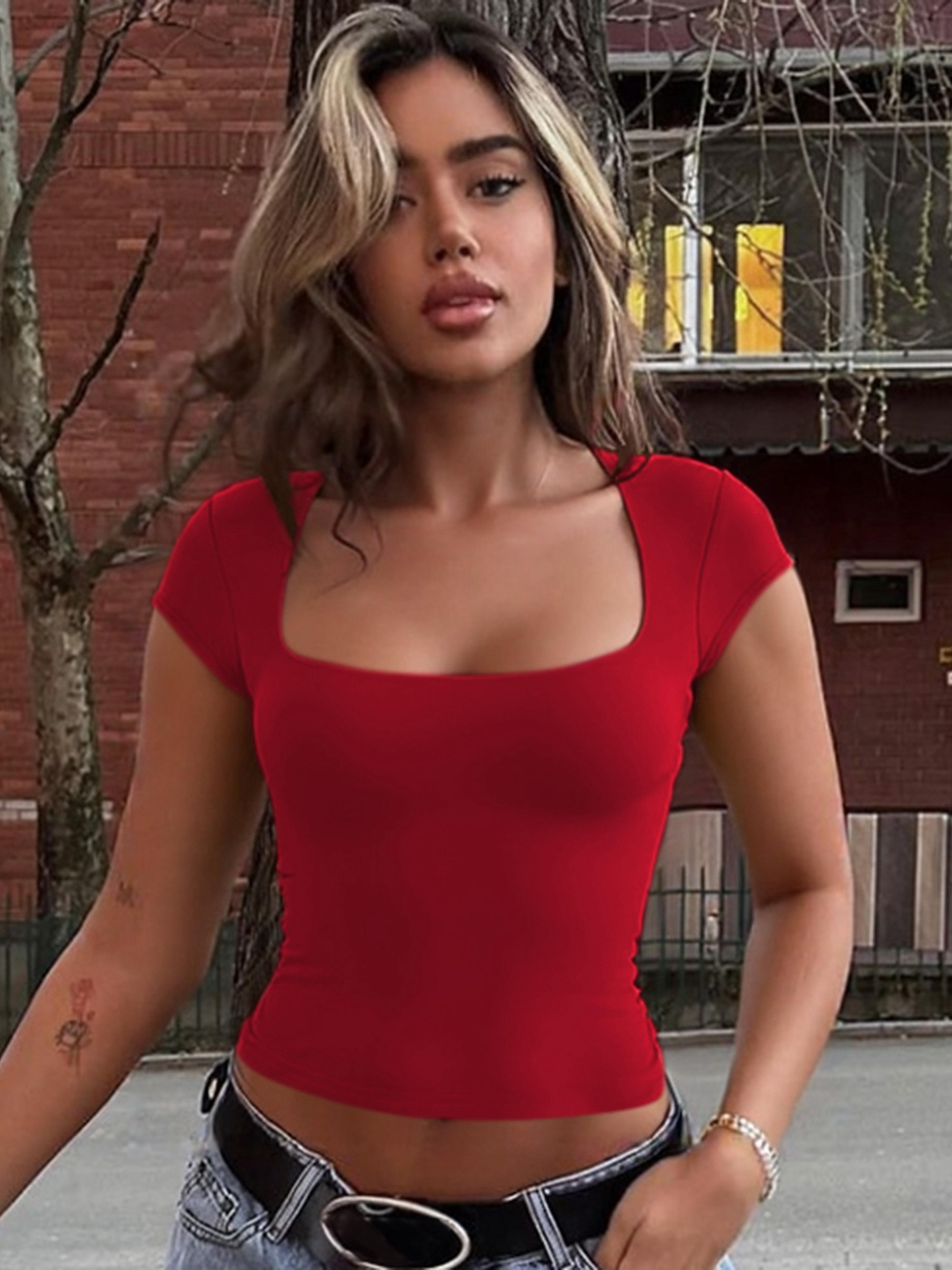 elegant u-neck slim fit baby tee for women