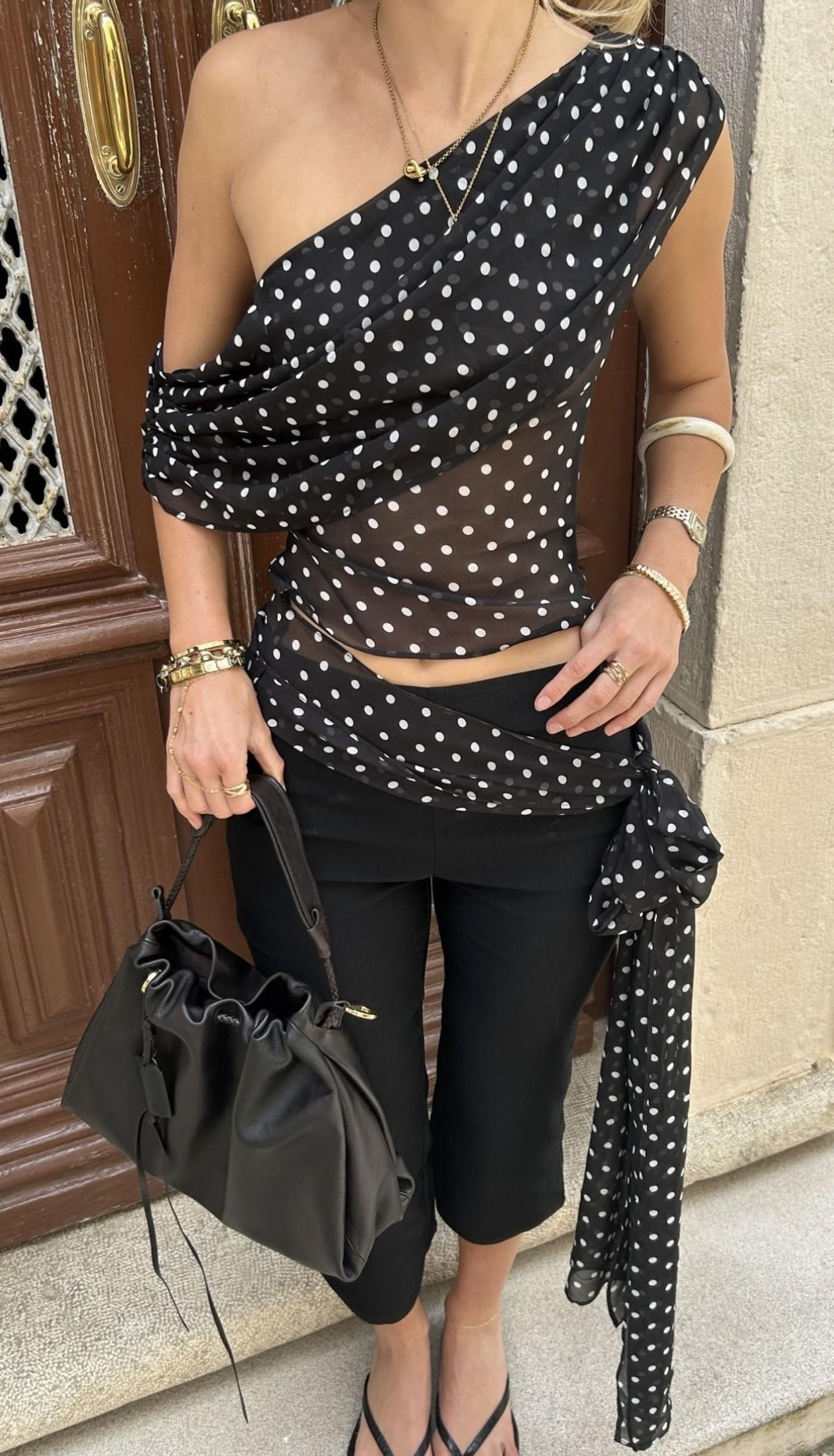 elegant one shoulder crop top for women sheer mesh polka dot sleeveless summer party top