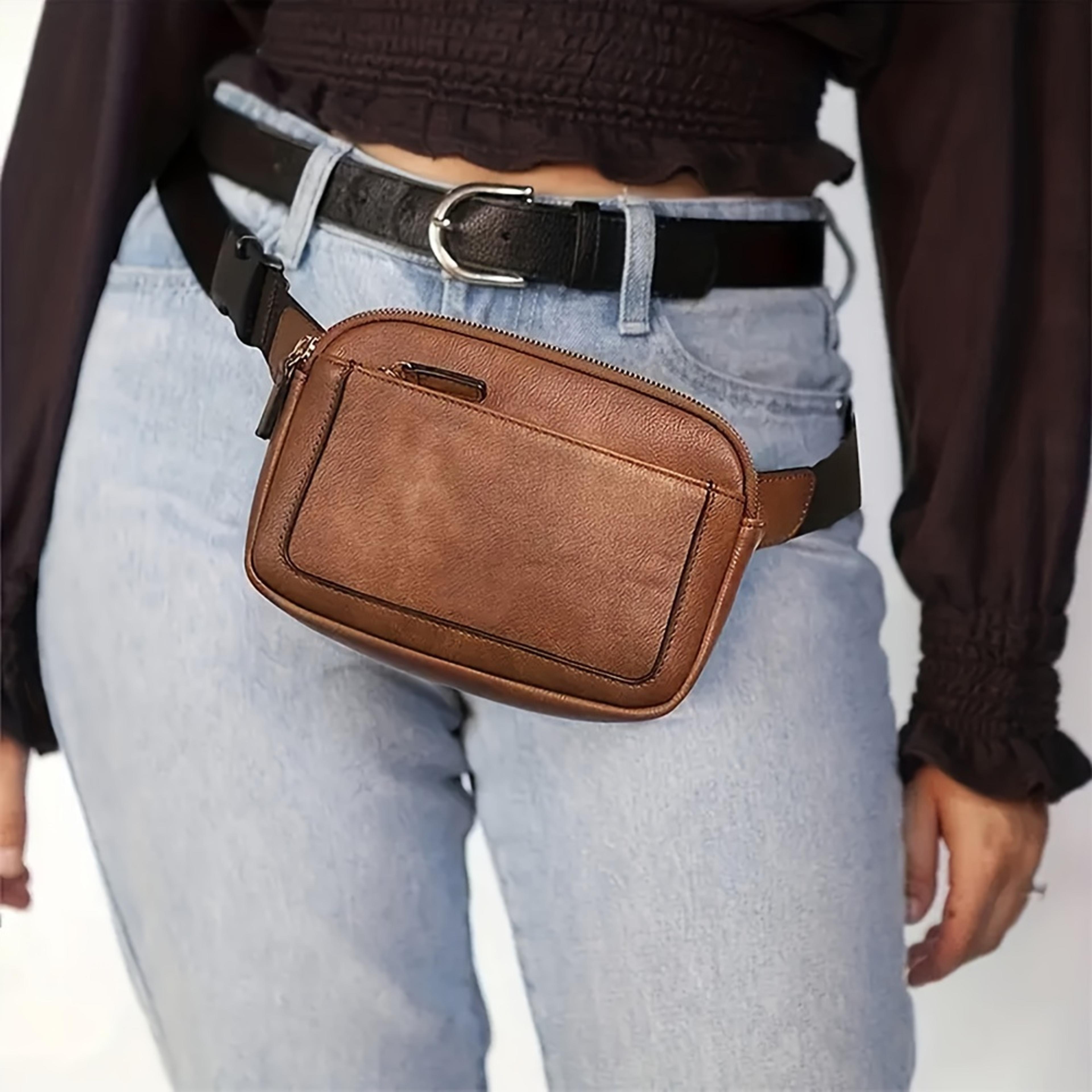 pu leather belt bag waterproof crossbody chest bag with adjustable strap for women & men
