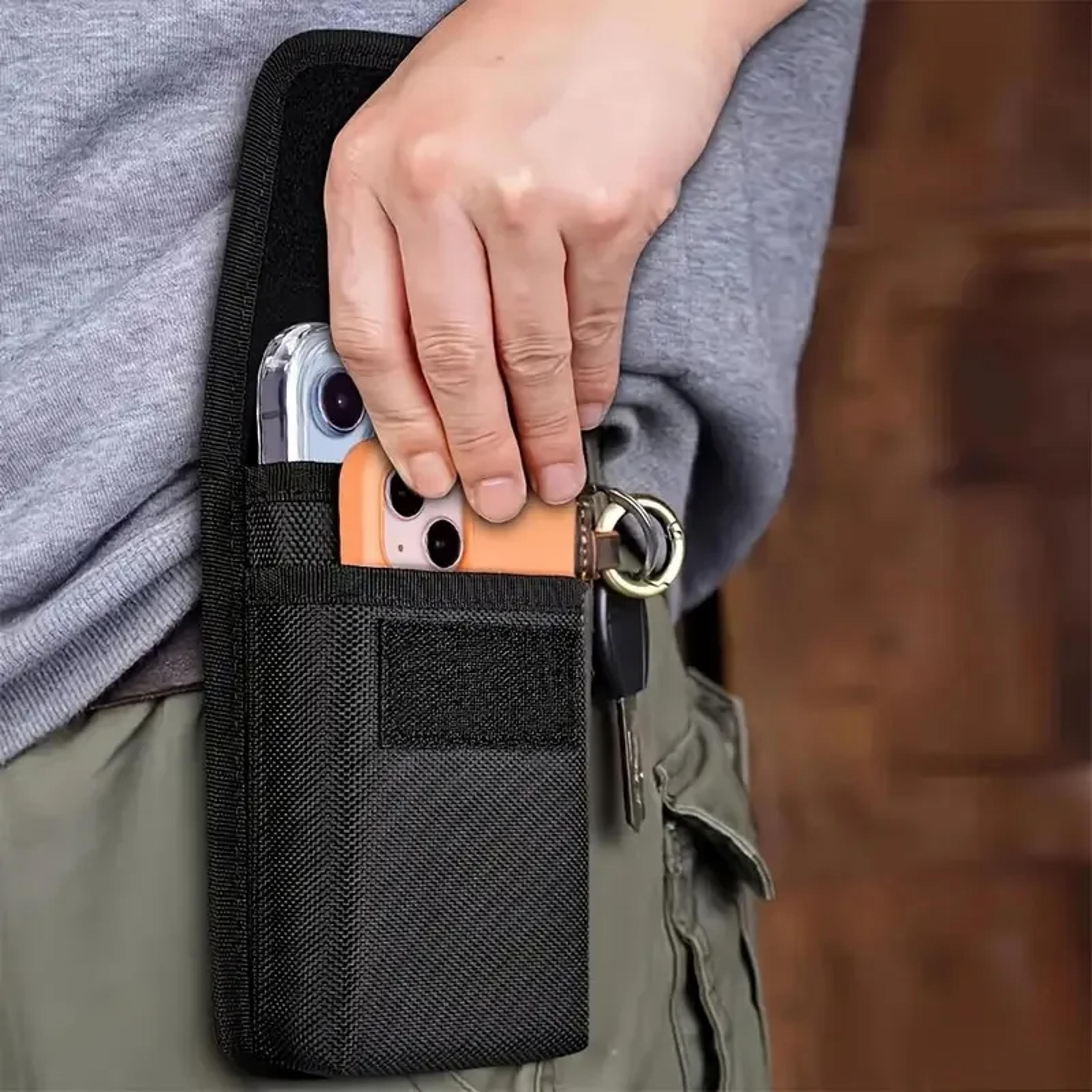 universal waist phone bag for men with dual pocket outdoor belt pouch