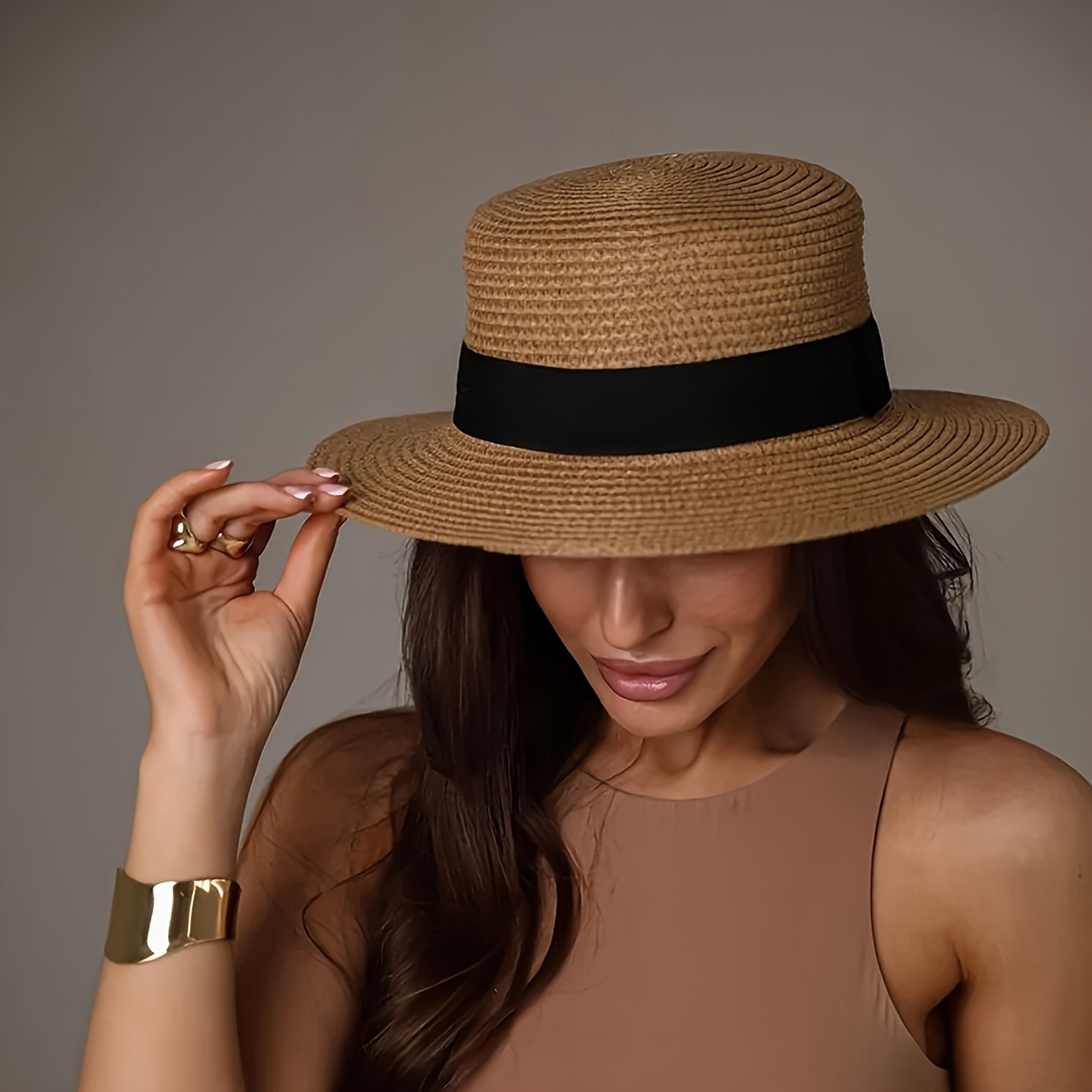 ladies natural woven straw hat for women summer beach sun protection hat