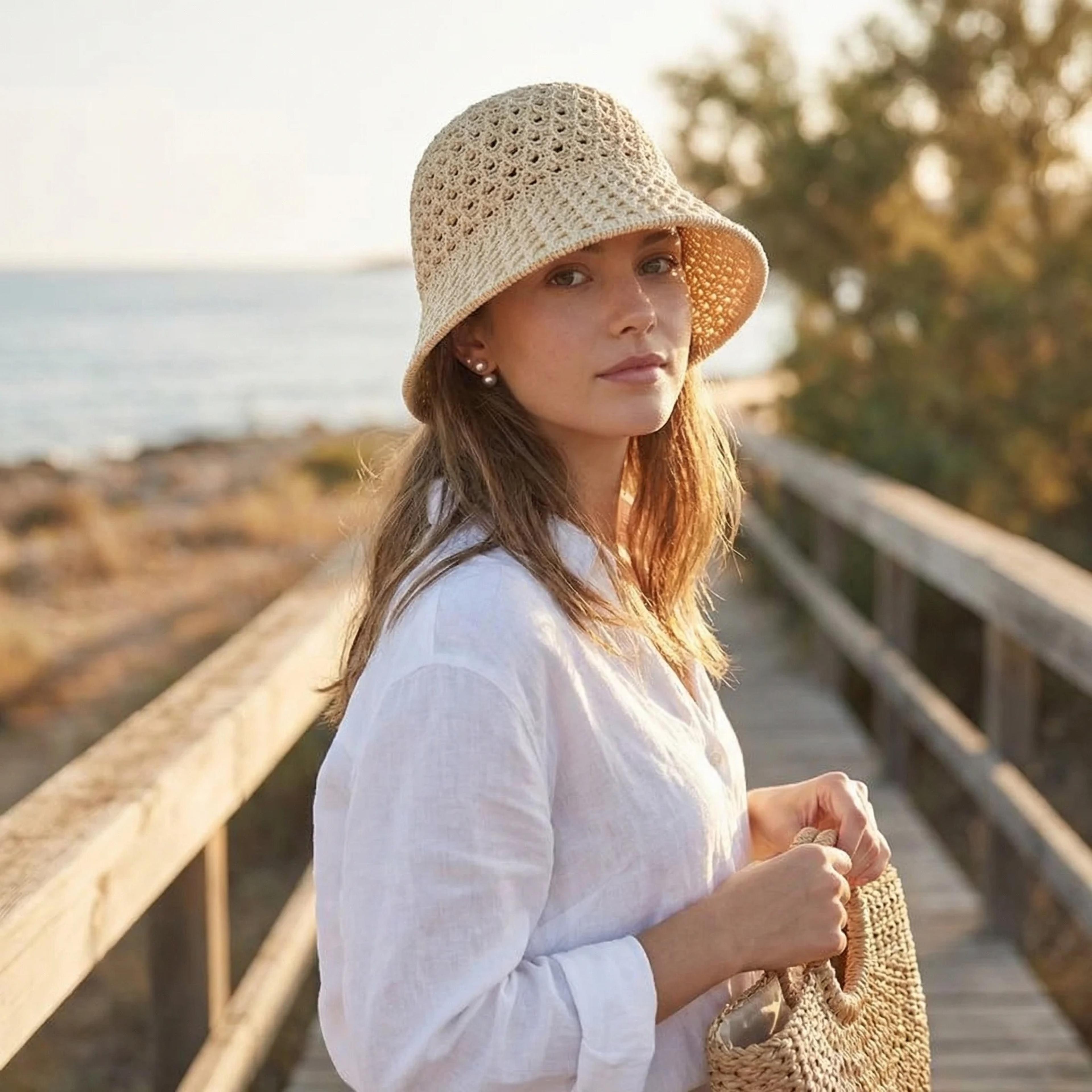 korean straw sun hat women handwoven summer beach bucket hat