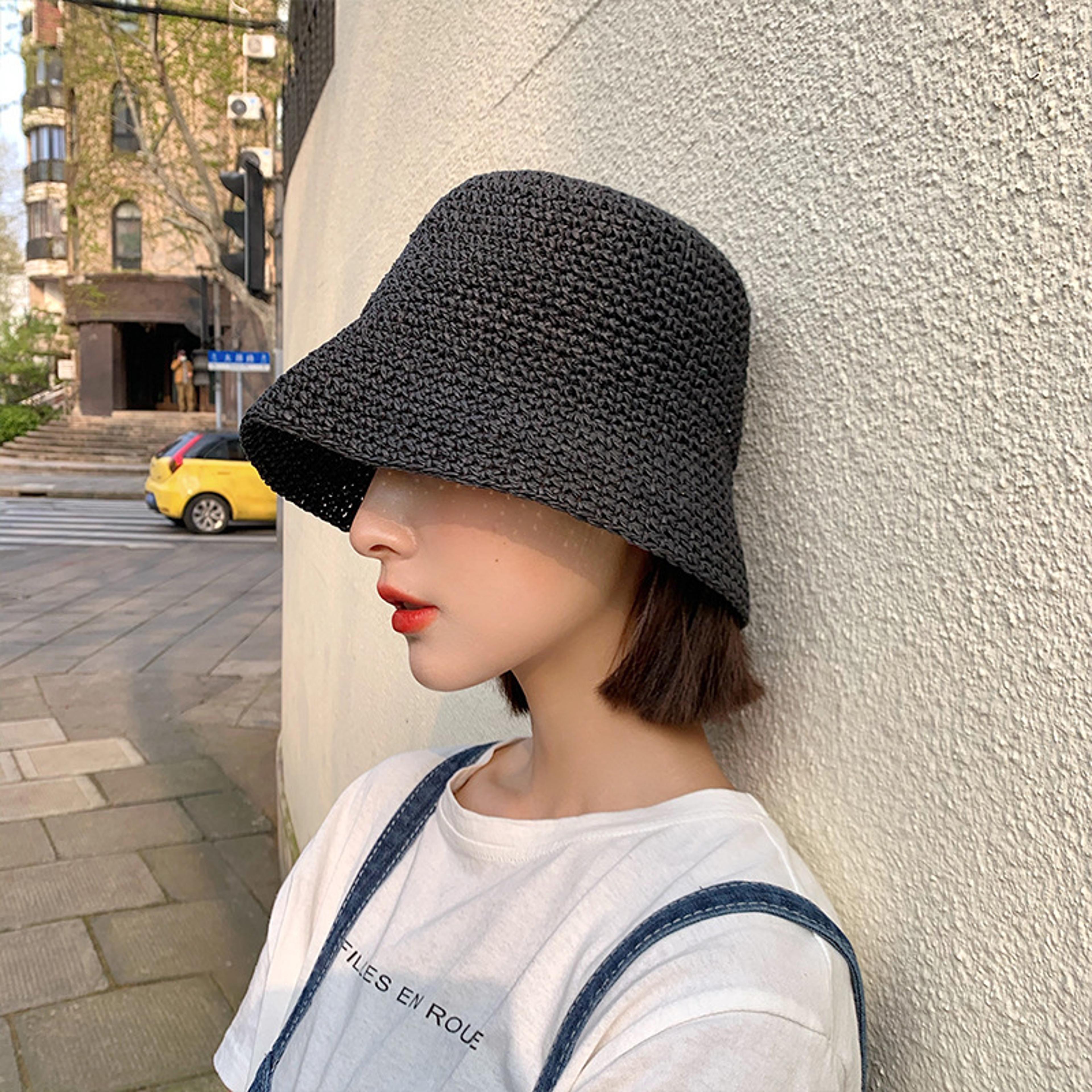 women korean straw sun hat handwoven beach bucket visor hat for summer outdoor style