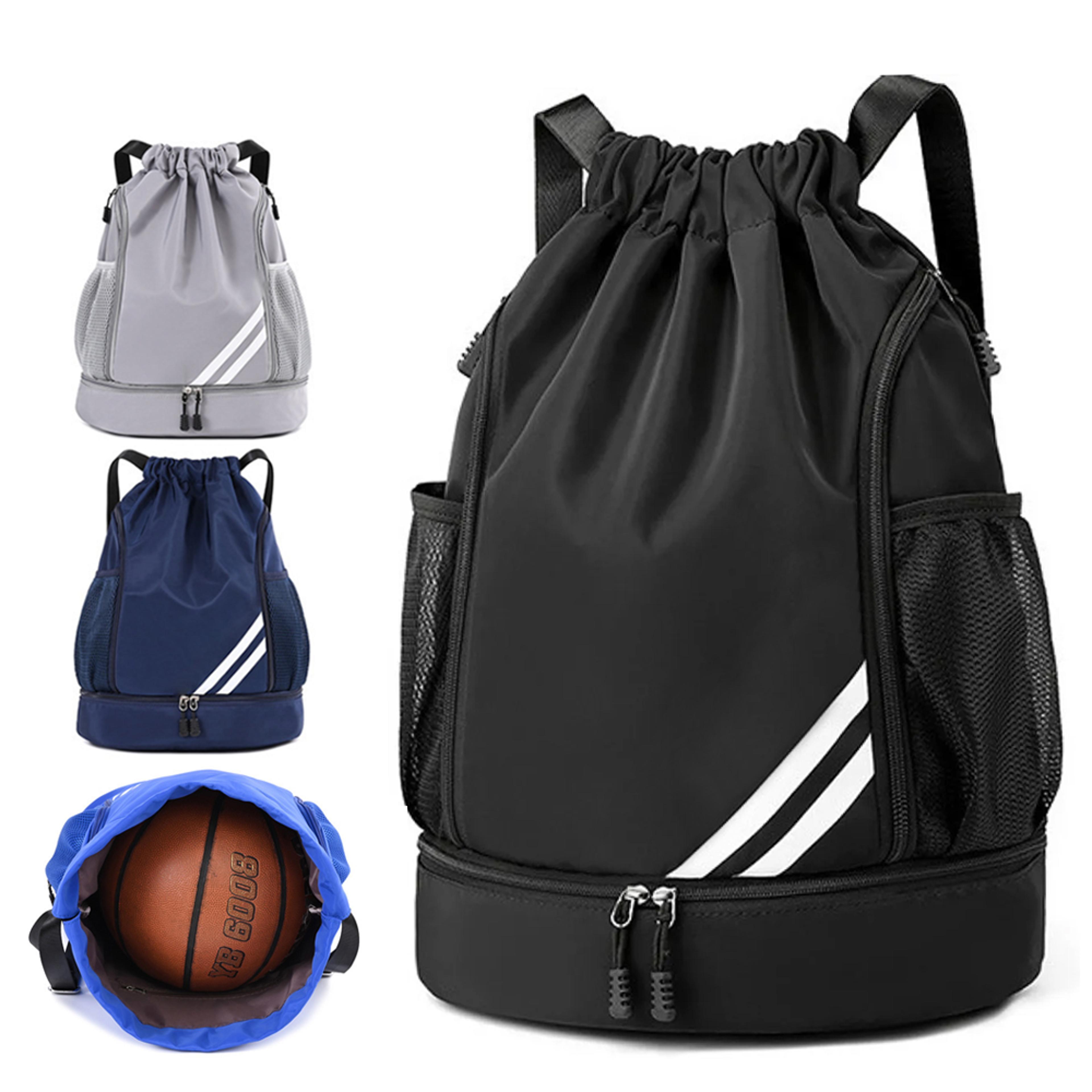 waterproof sports drawstring backpack with shoe compartment for gym soccer and travel