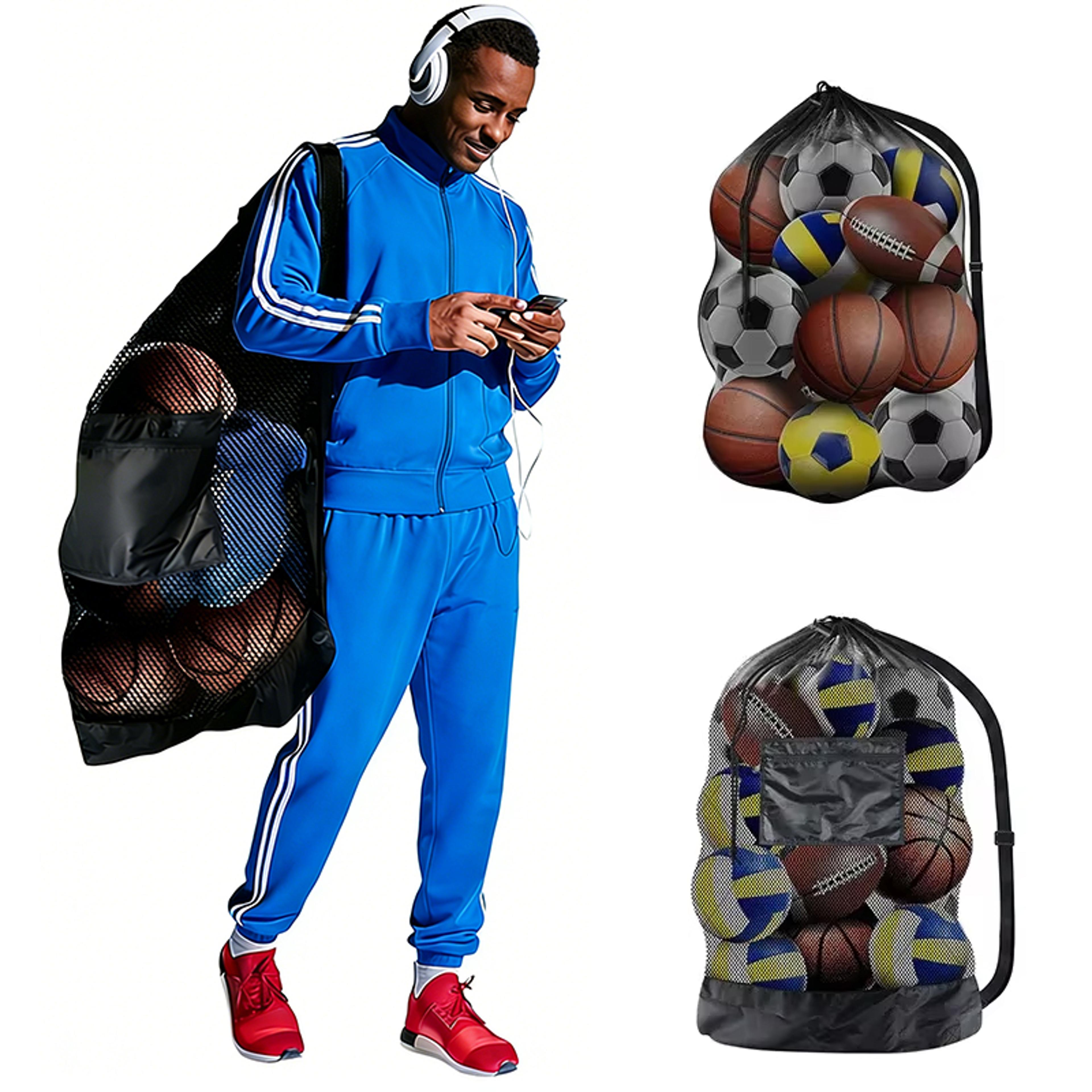 large mesh ball bag with shoulder straps for soccer basketball volleyball storage