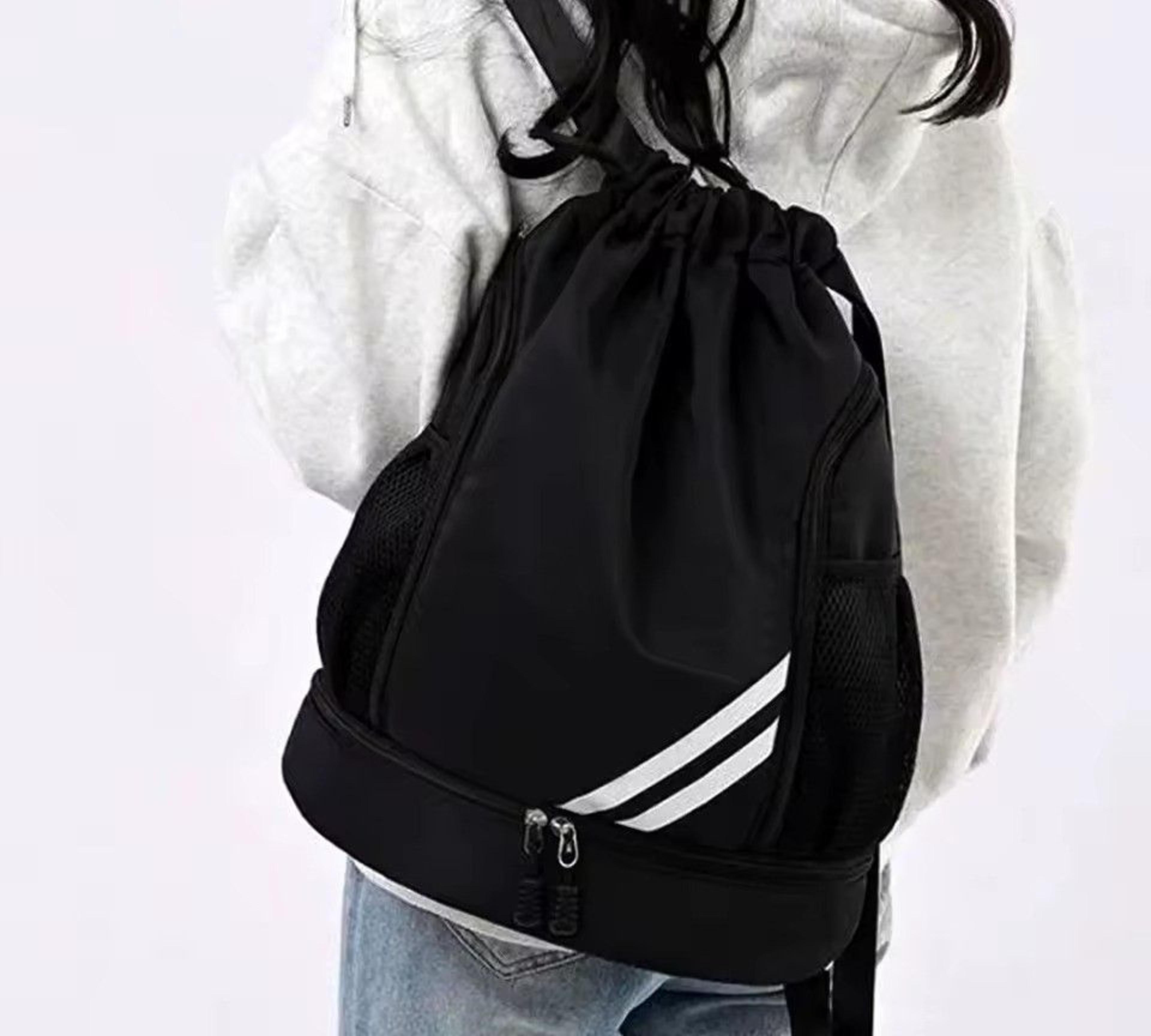 drawstring backpack gym bag with shoe compartment & dual bottle holders