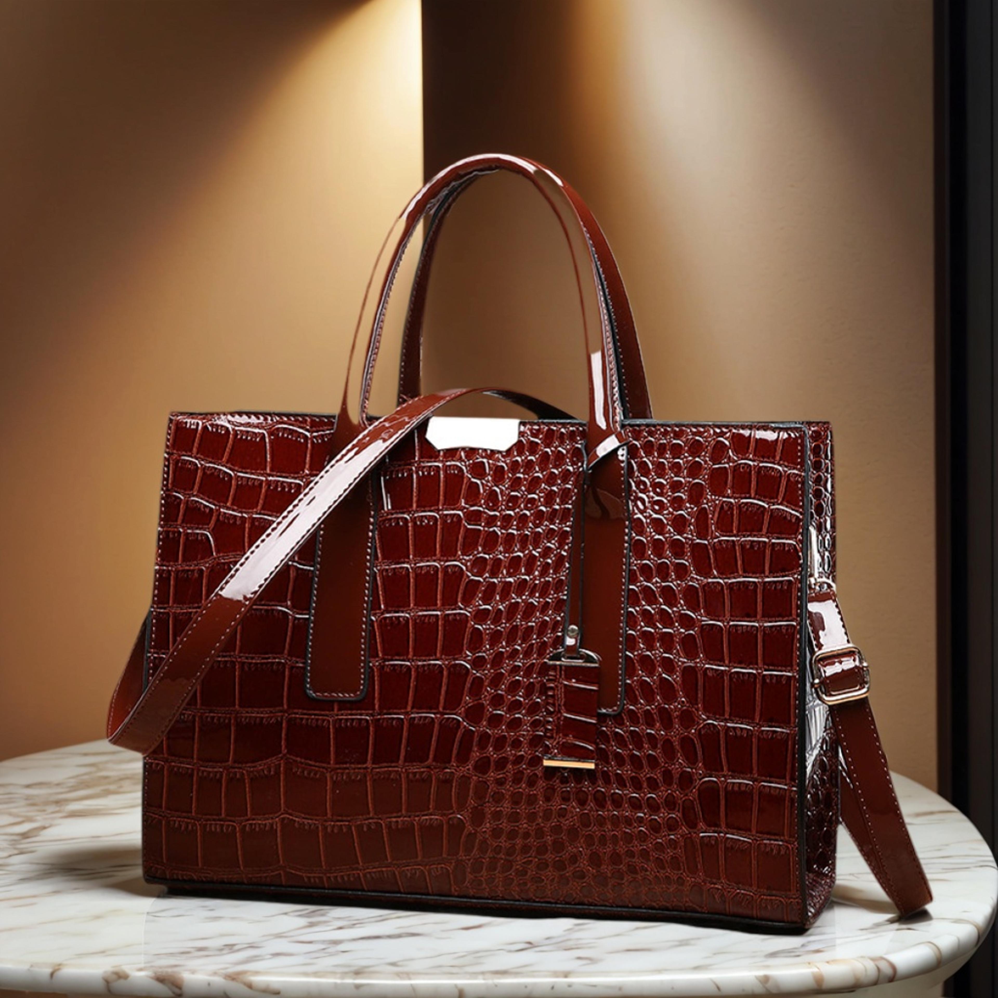 vintage crocodile pattern handbag large capacity leather business tote shoulder bag for women